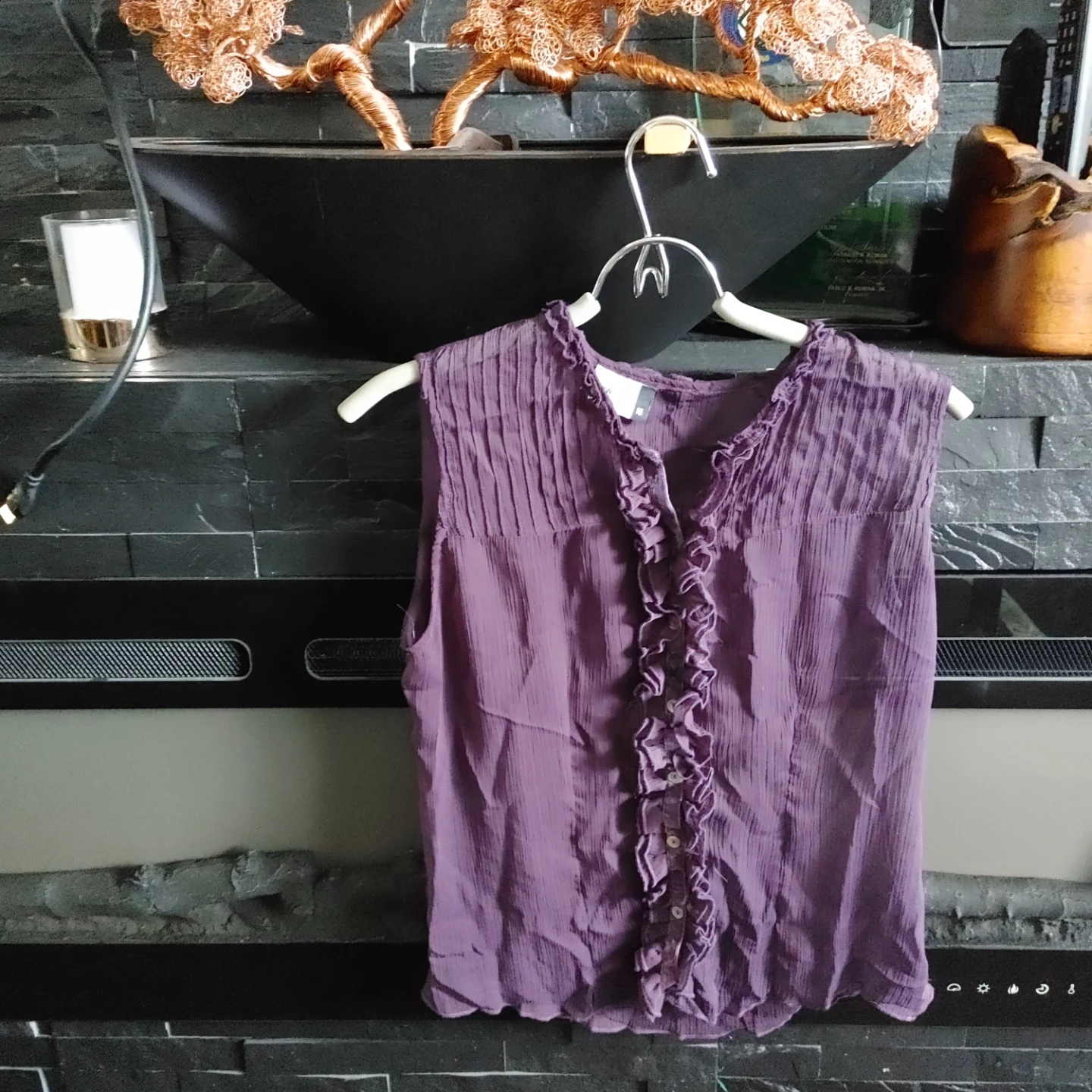 Purple Ruffled Sleeveless Blouse