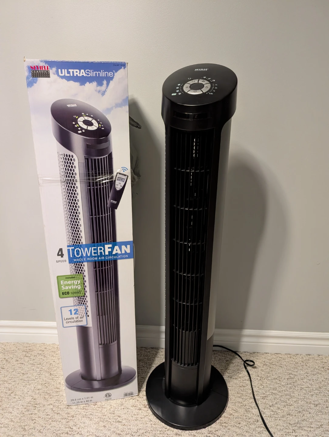 Seville Classics UltraSlimline 4 Tower Fan with Remote