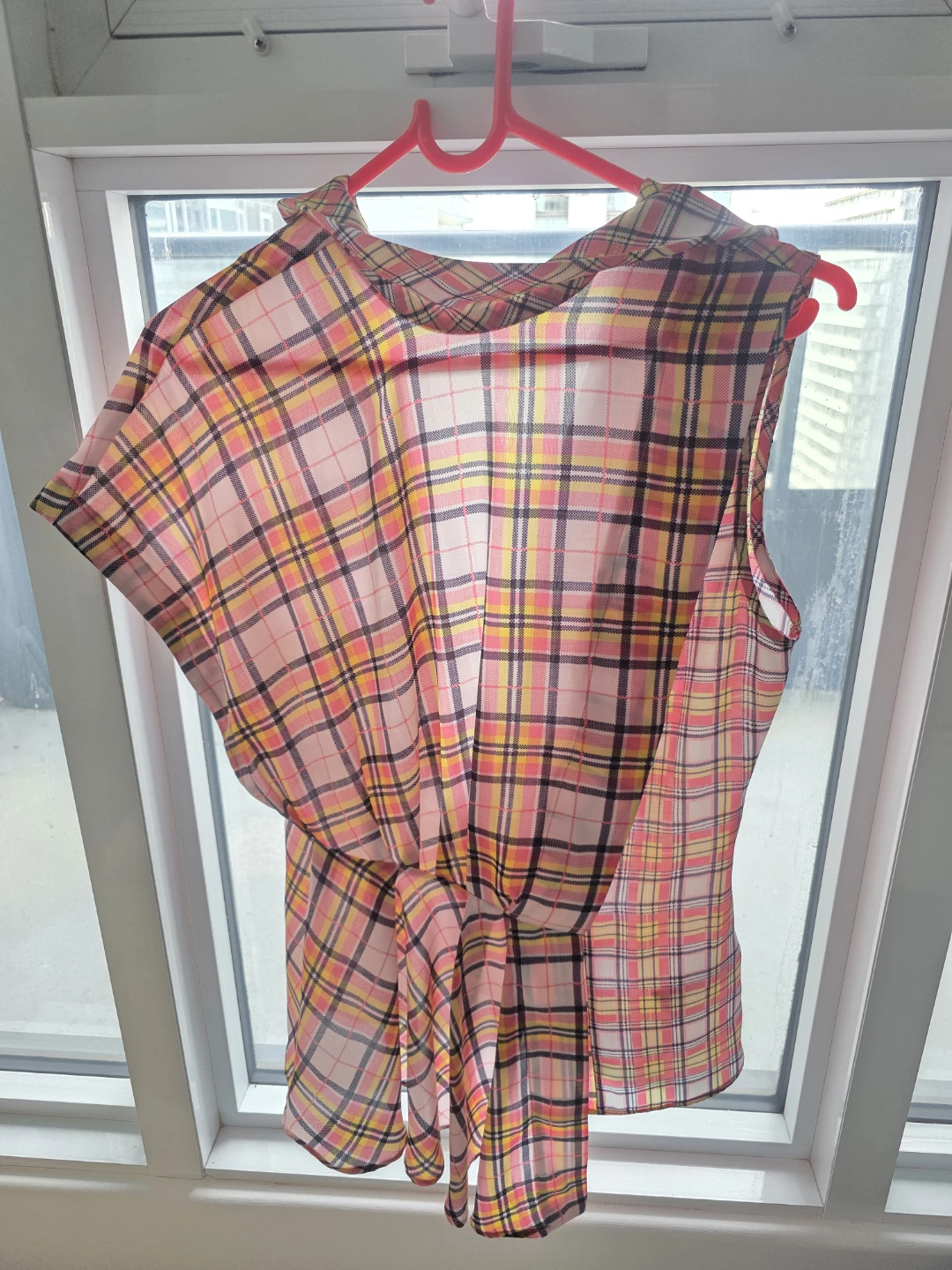 Topshop Plaid Sleeveless Tie-Front Blouse