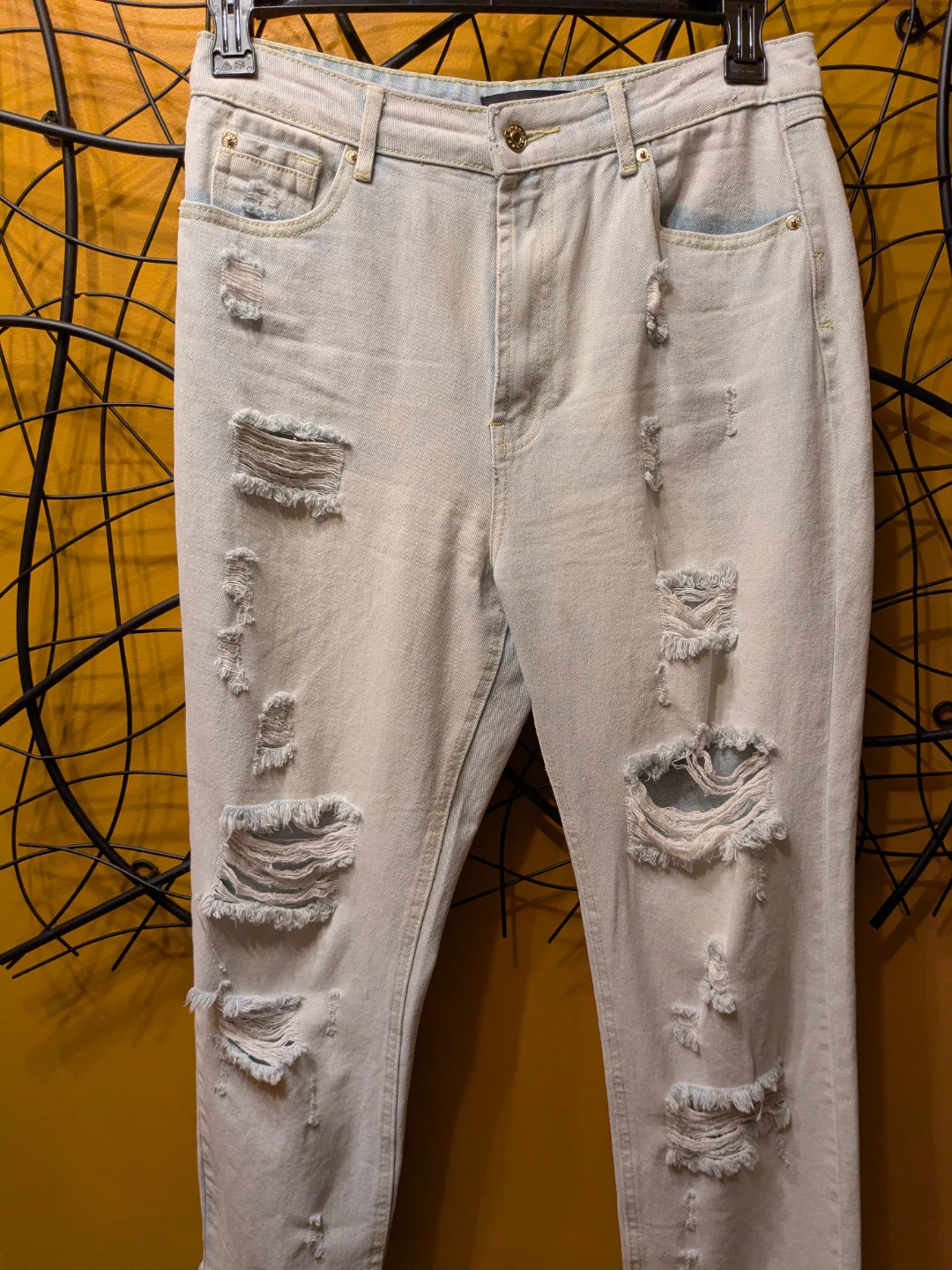 AKIRA Heavily Distressed High Rise Mom Jeans Light Wash - photo 3