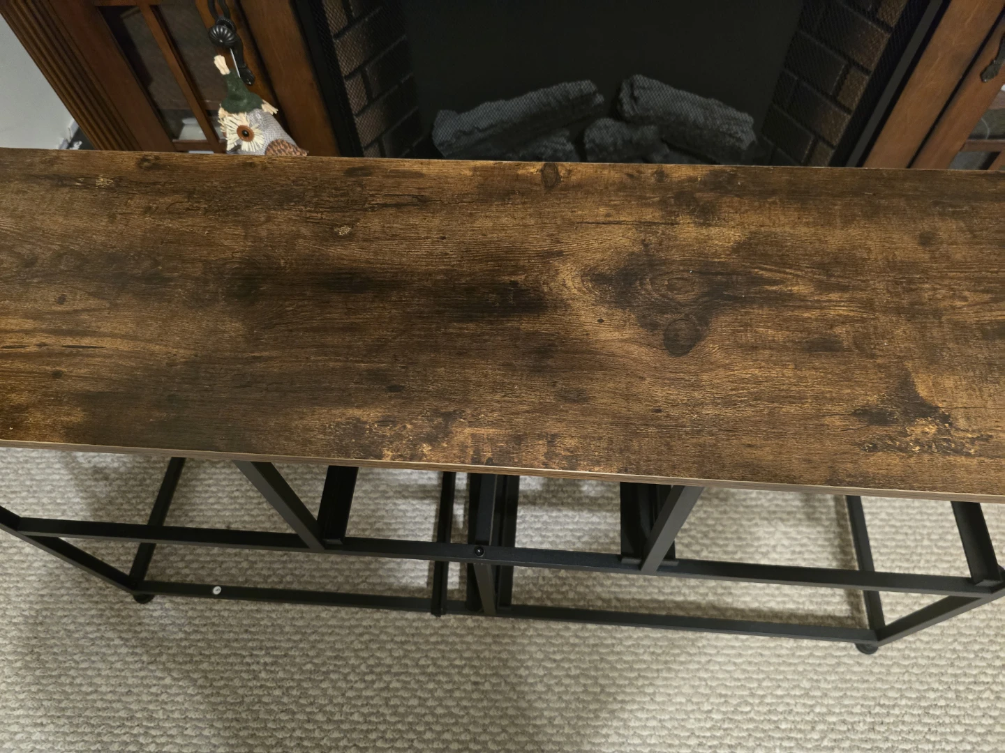 Rustic Fake Wood Top TV Stand Metal Frame