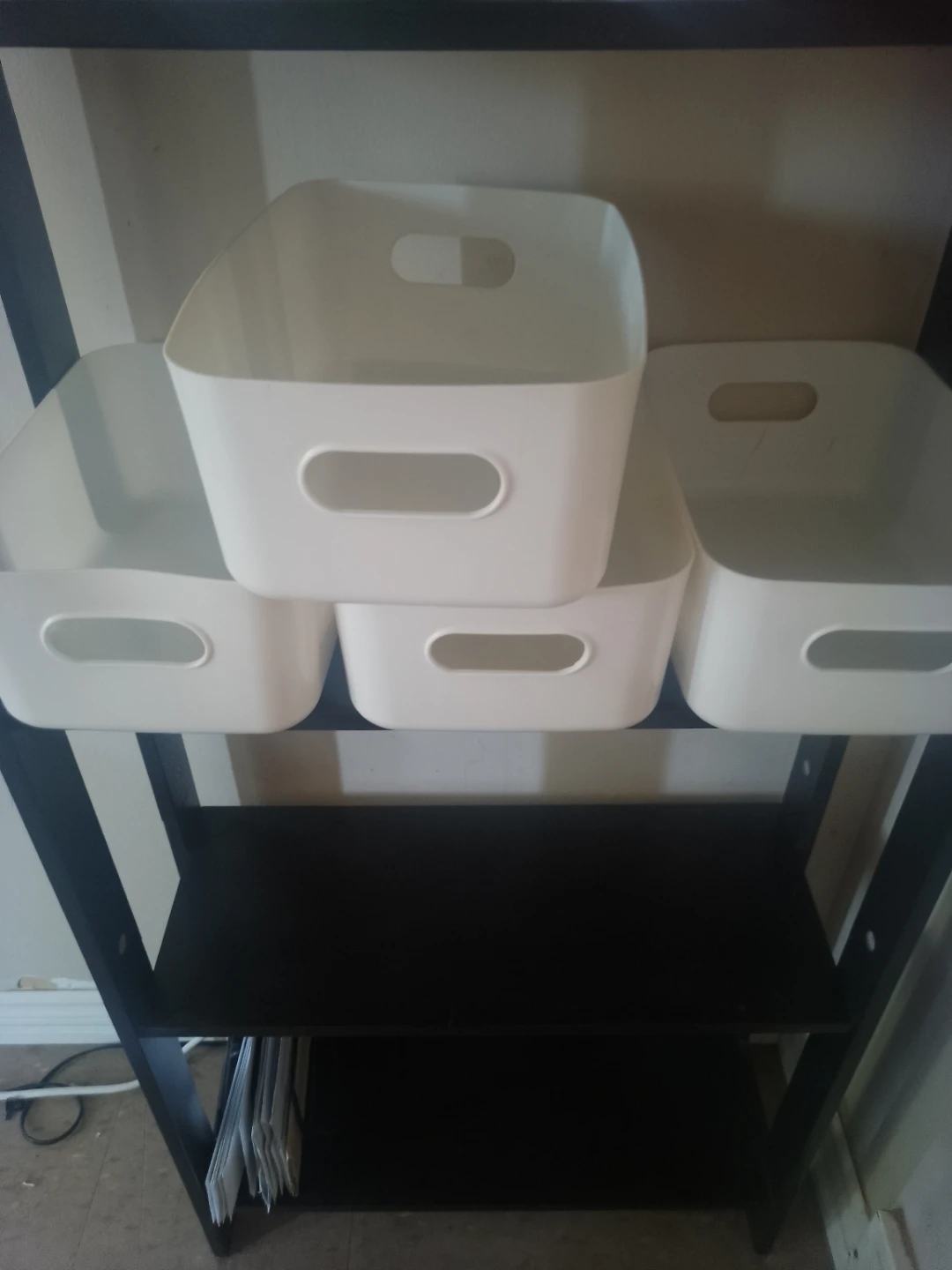 Set of 4 White Storage Bins with Handles - photo 2