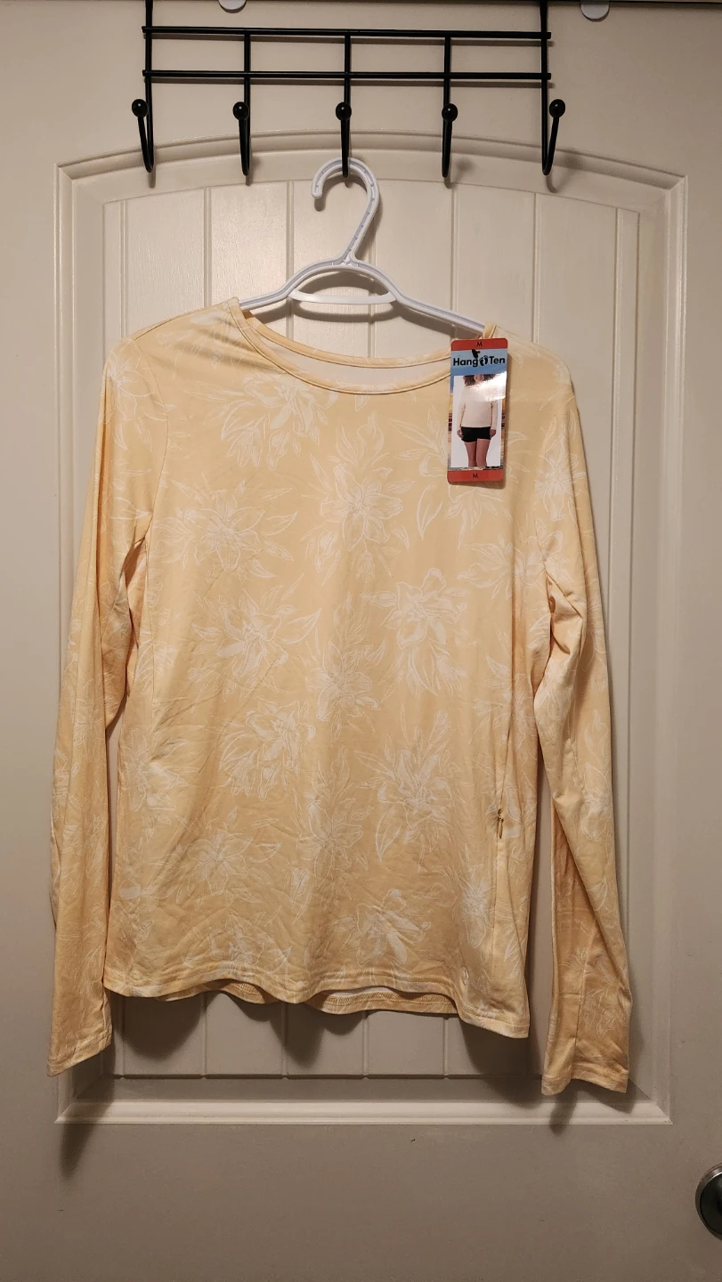 Hang Ten Women's Long Sleeve Top - Peach Floral Print - Size M
