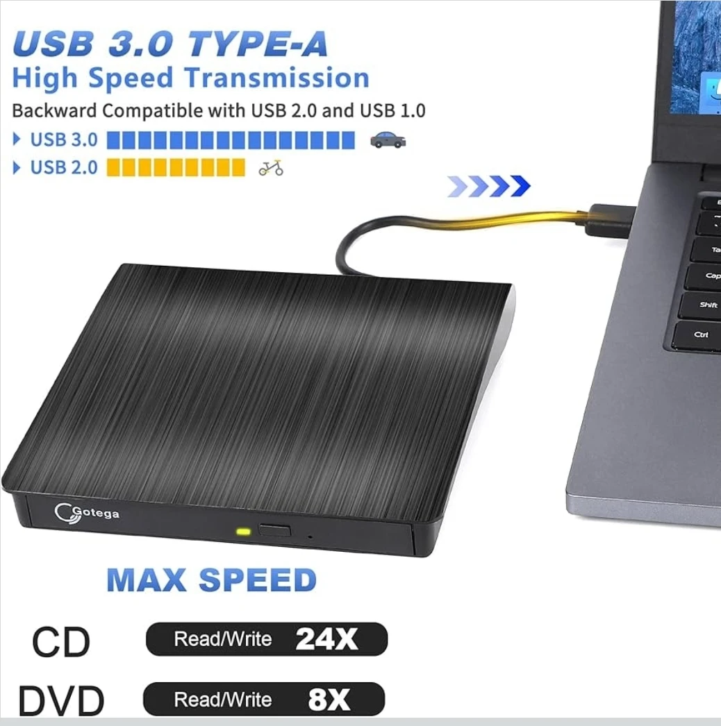 Gotega External DVD Drive USB 3.0 Portable +/-RW Black - photo 2