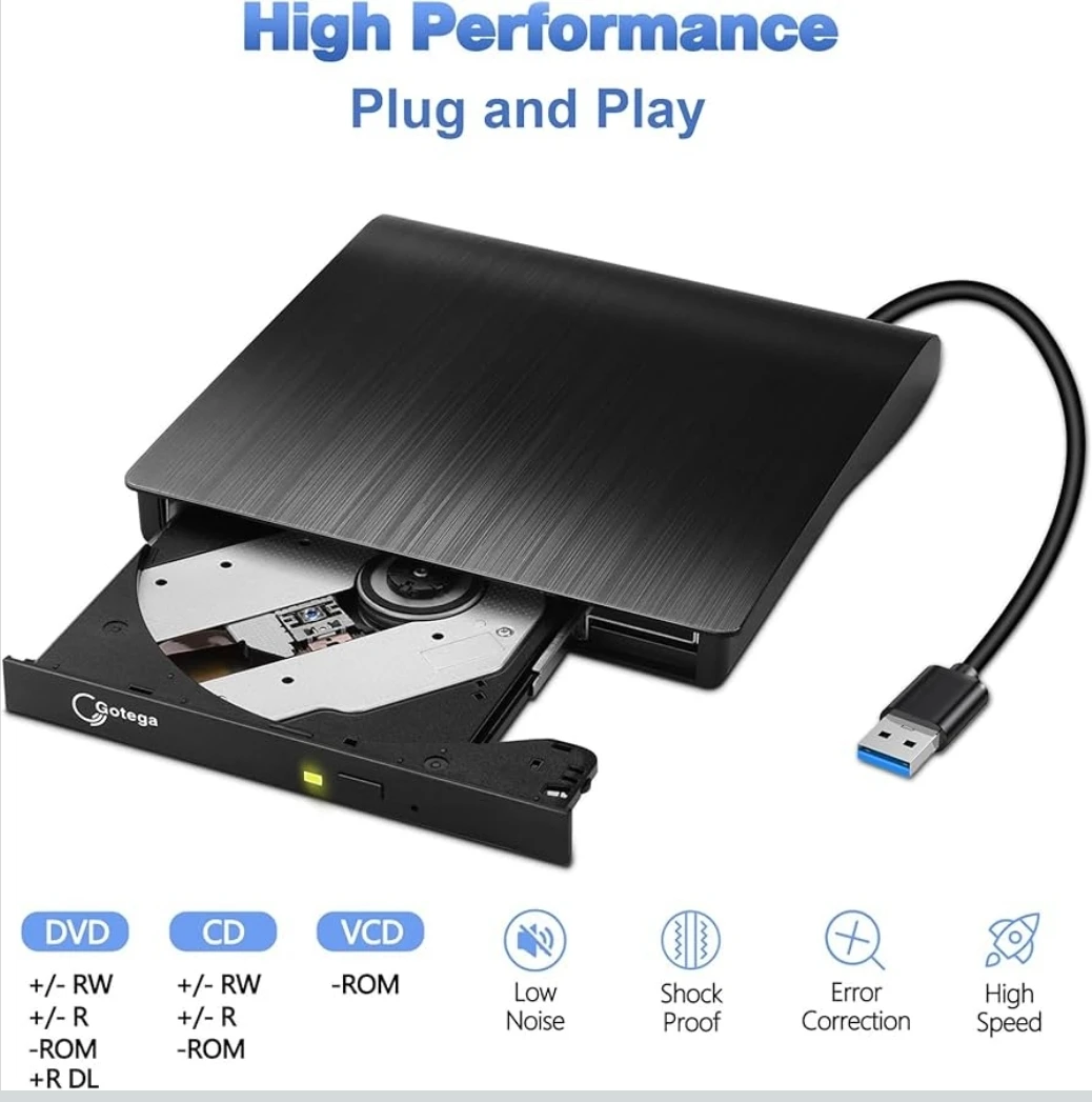 Gotega External DVD Drive USB 3.0 Portable +/-RW Black - photo 3
