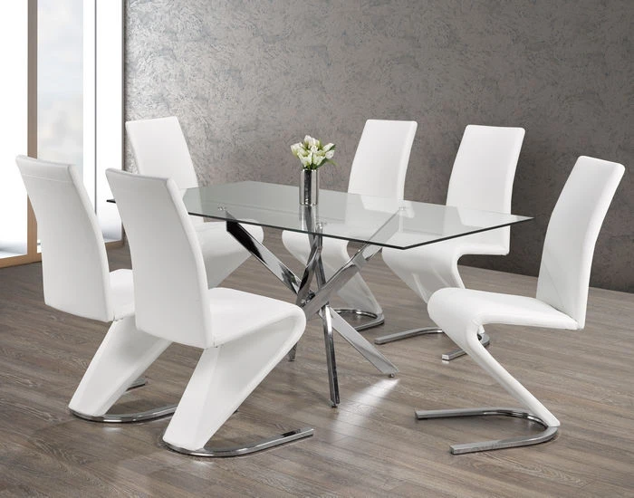 Glass Dining Table with 6 White Chairs