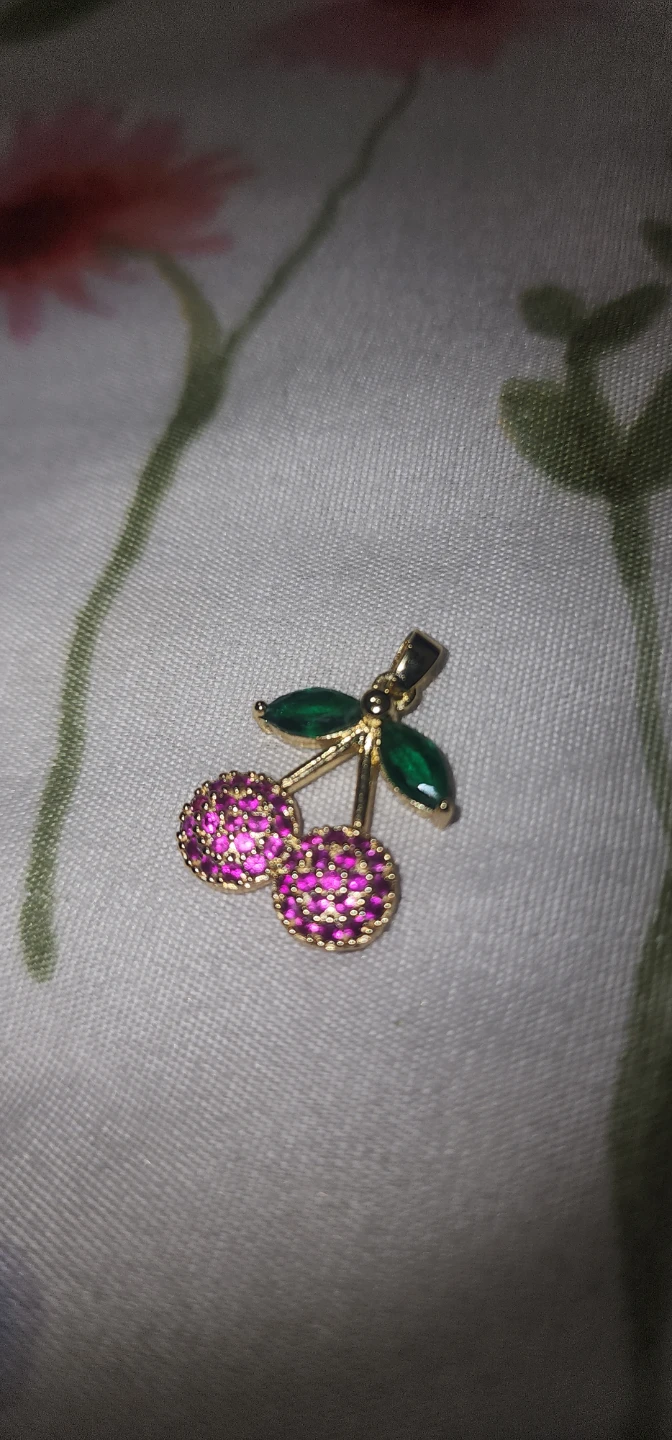 Gold platted Cherry Charm with Red and Green Stones
