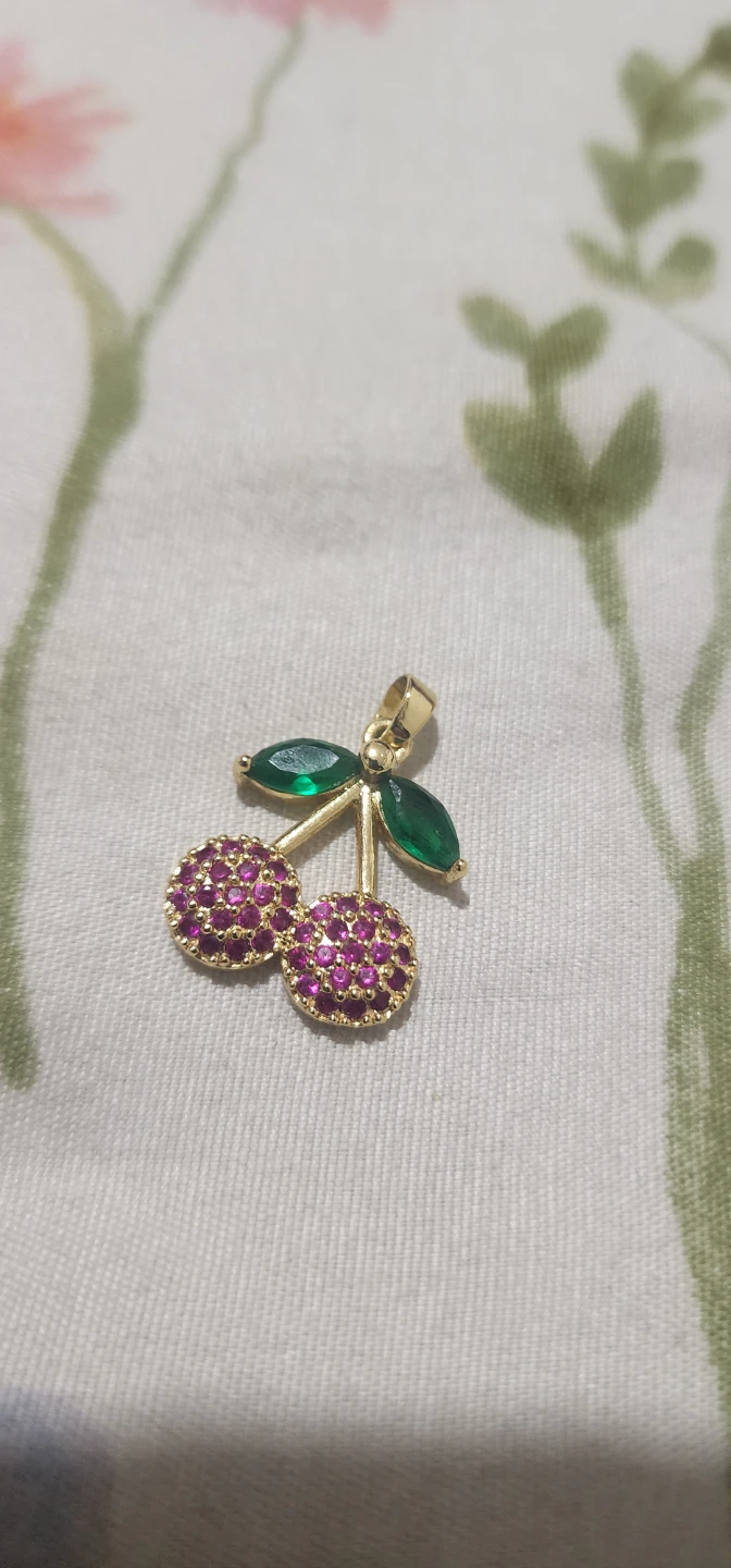 Gold platted Cherry Charm with Red and Green Stones - photo 2