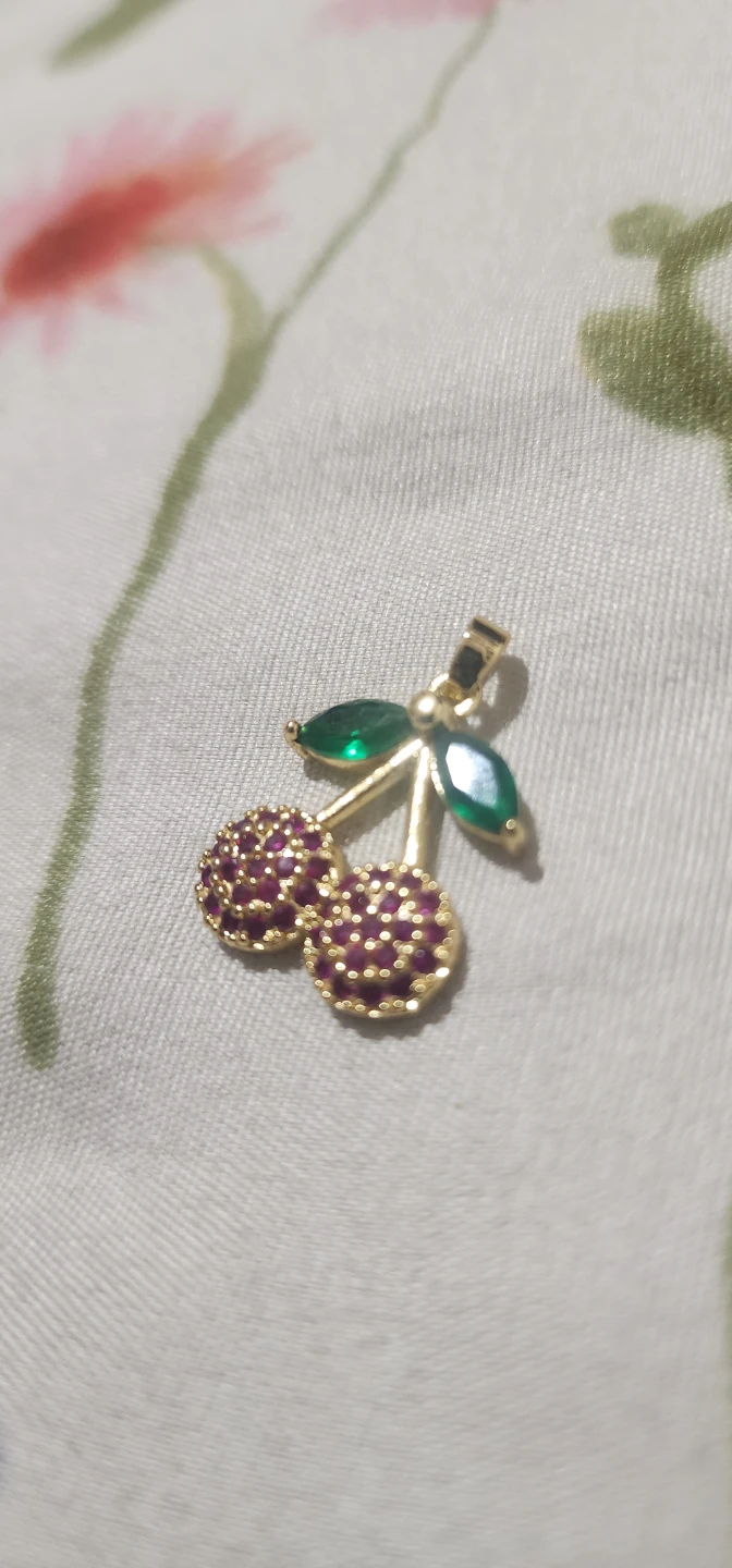 Gold platted Cherry Charm with Red and Green Stones - photo 3