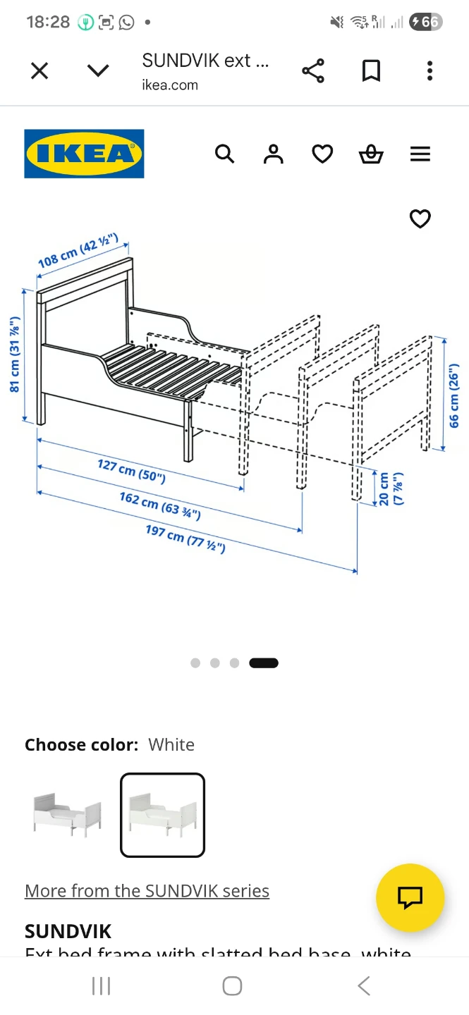 IKEA SUNDVIK Extendable Bed Frame - White