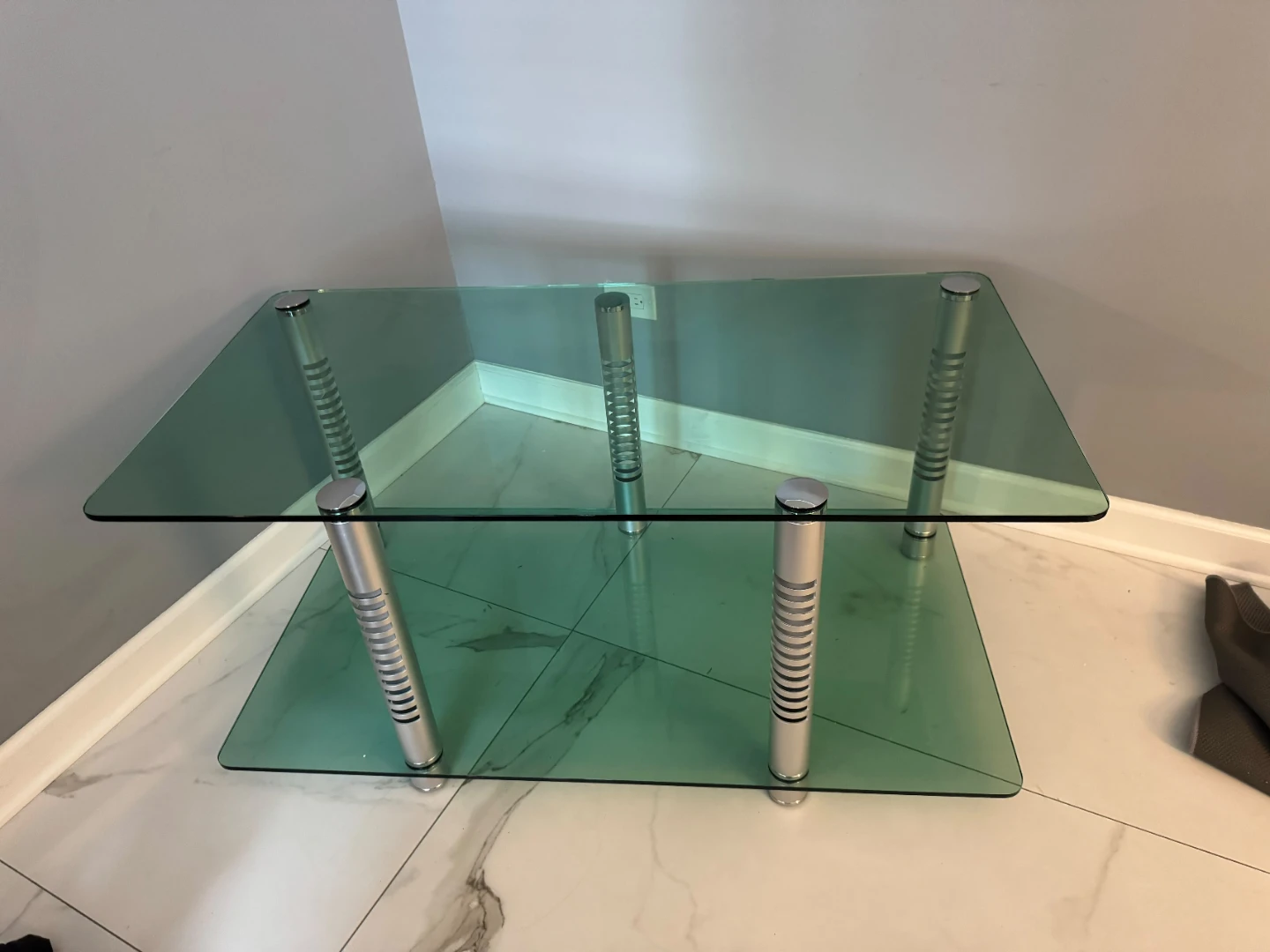 Green Glass Coffee Table with Silver Legs