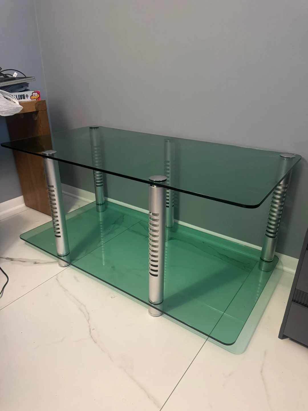 Green Glass Coffee Table with Silver Legs - photo 4