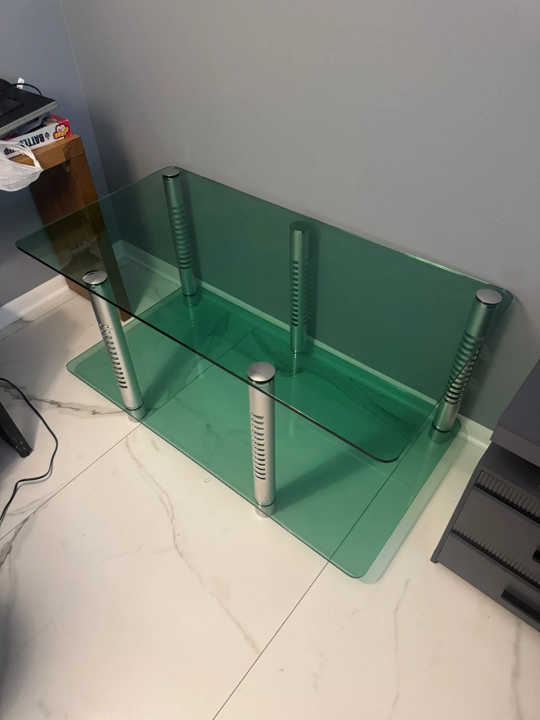 Green Glass Coffee Table with Silver Legs - photo 5