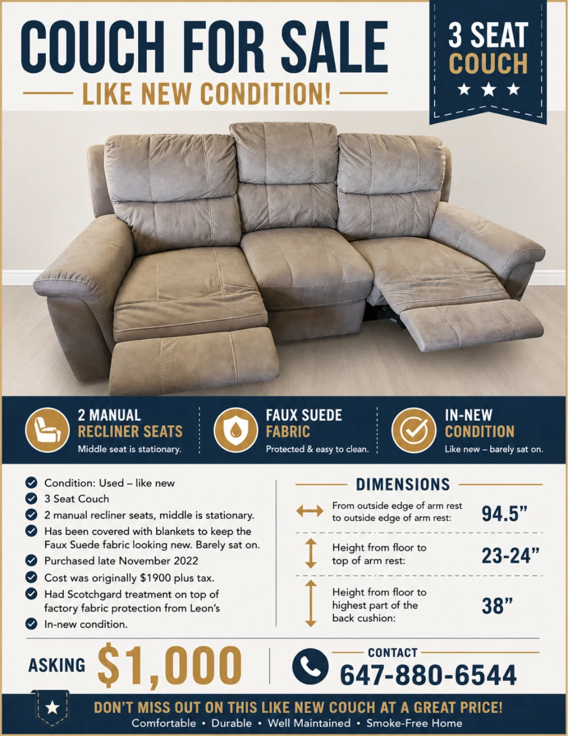 3 Seat Recliner Couch