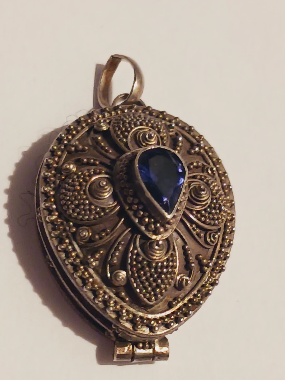 Antique Sterling Silver 925 Lapis Lazuli Locket Pendant