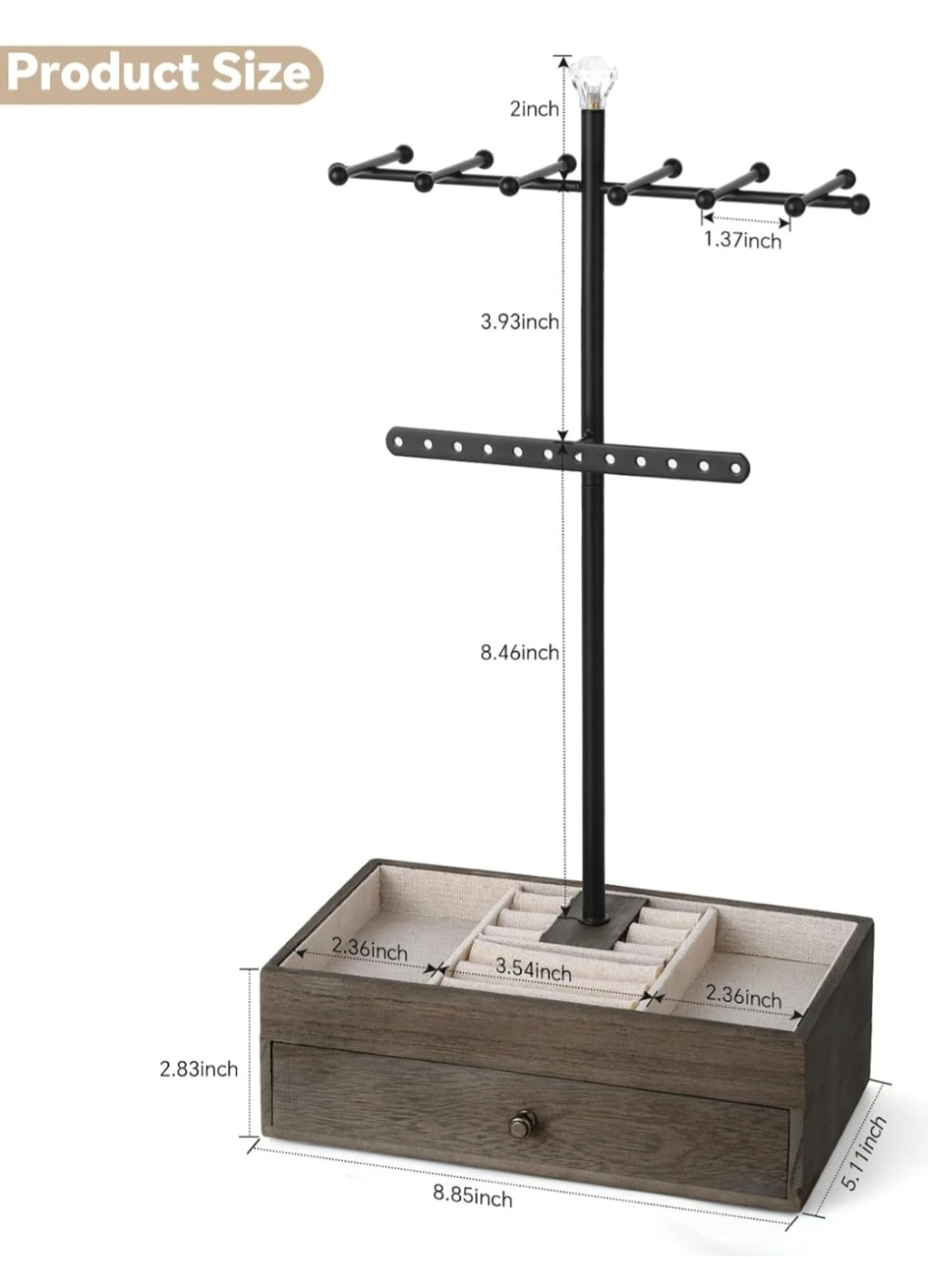 2-Layer Wood Jewelry Box with Necklace Stand ⚽
