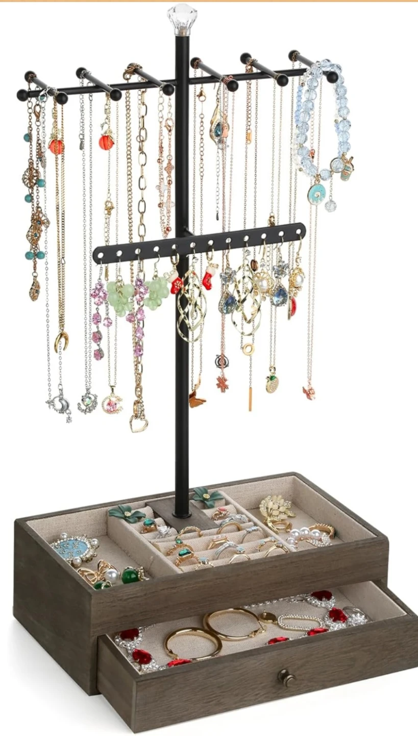 2-Layer Wood Jewelry Box with Necklace Stand ⚽ - photo 2