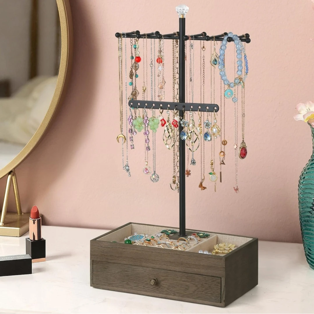 2-Layer Wood Jewelry Box with Necklace Stand ⚽ - photo 3