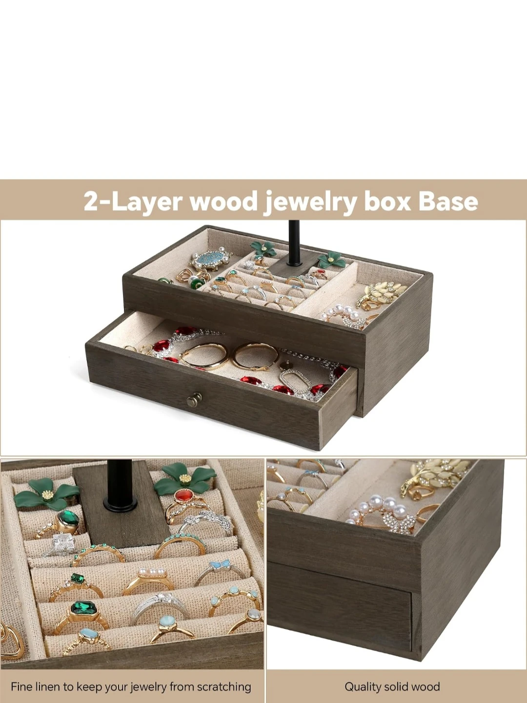 2-Layer Wood Jewelry Box with Necklace Stand ⚽ - photo 4