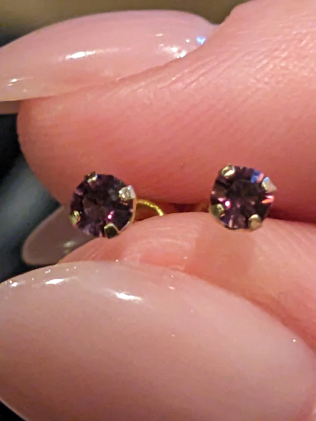 14K Yellow Gold Amethyst Stud Earrings