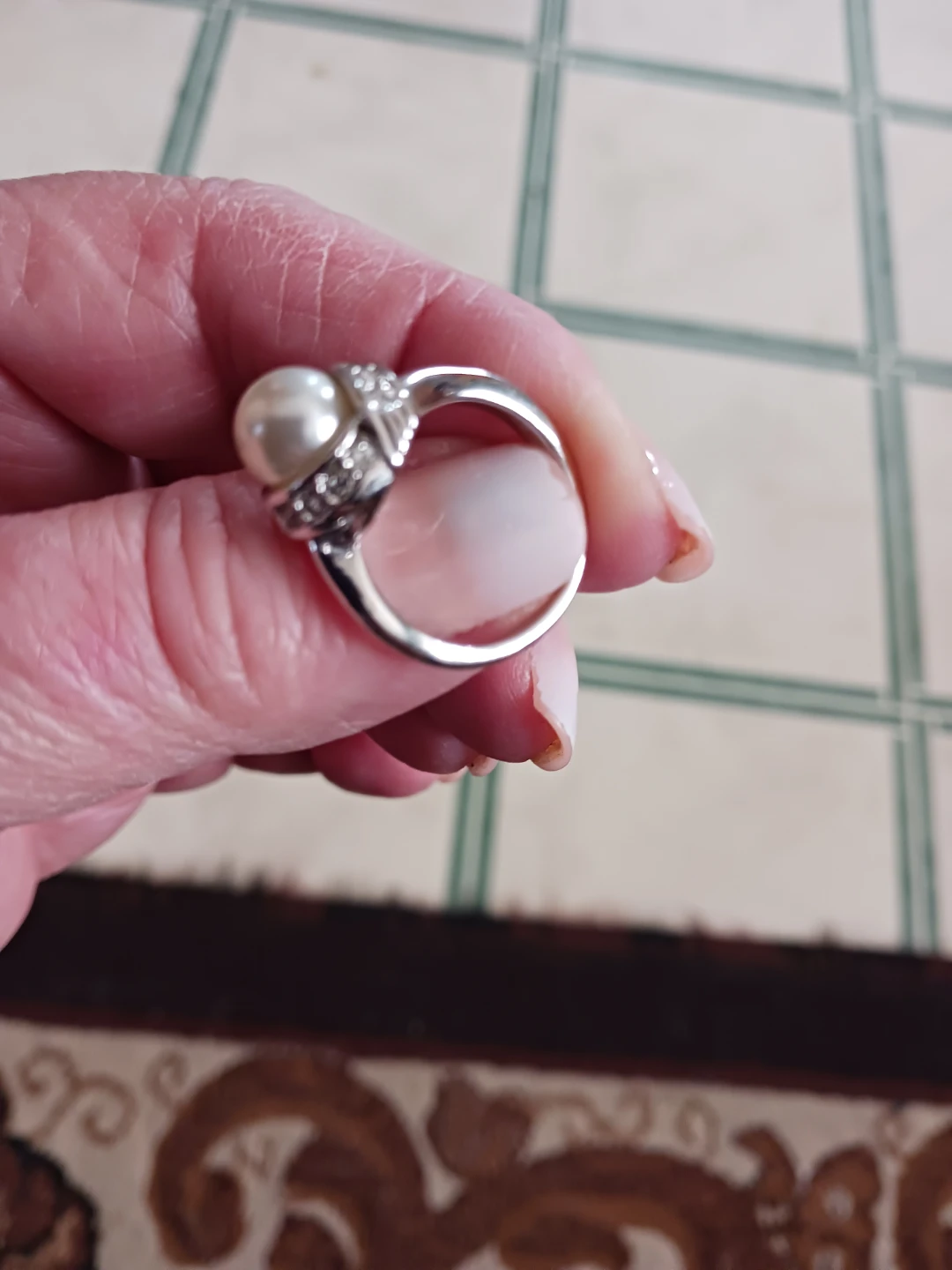 Vintage Hawaiian Pearl and Rhinestone Ring - photo 4