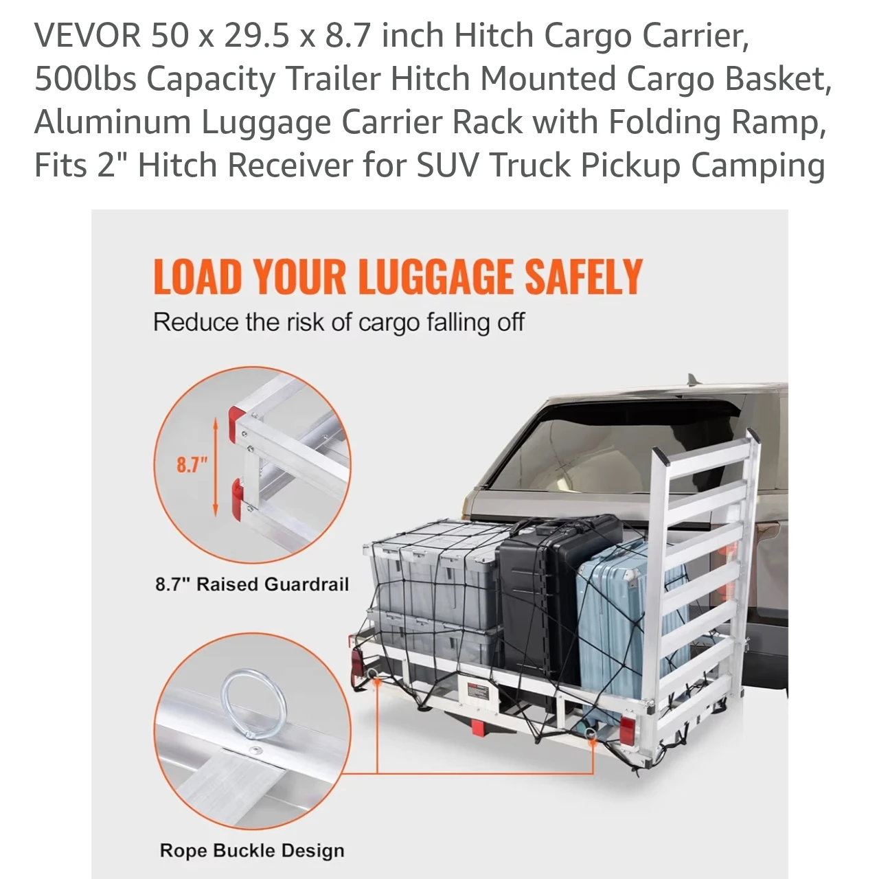 VEVOR 50" Hitch Cargo Carrier with Folding Ramp - photo 4