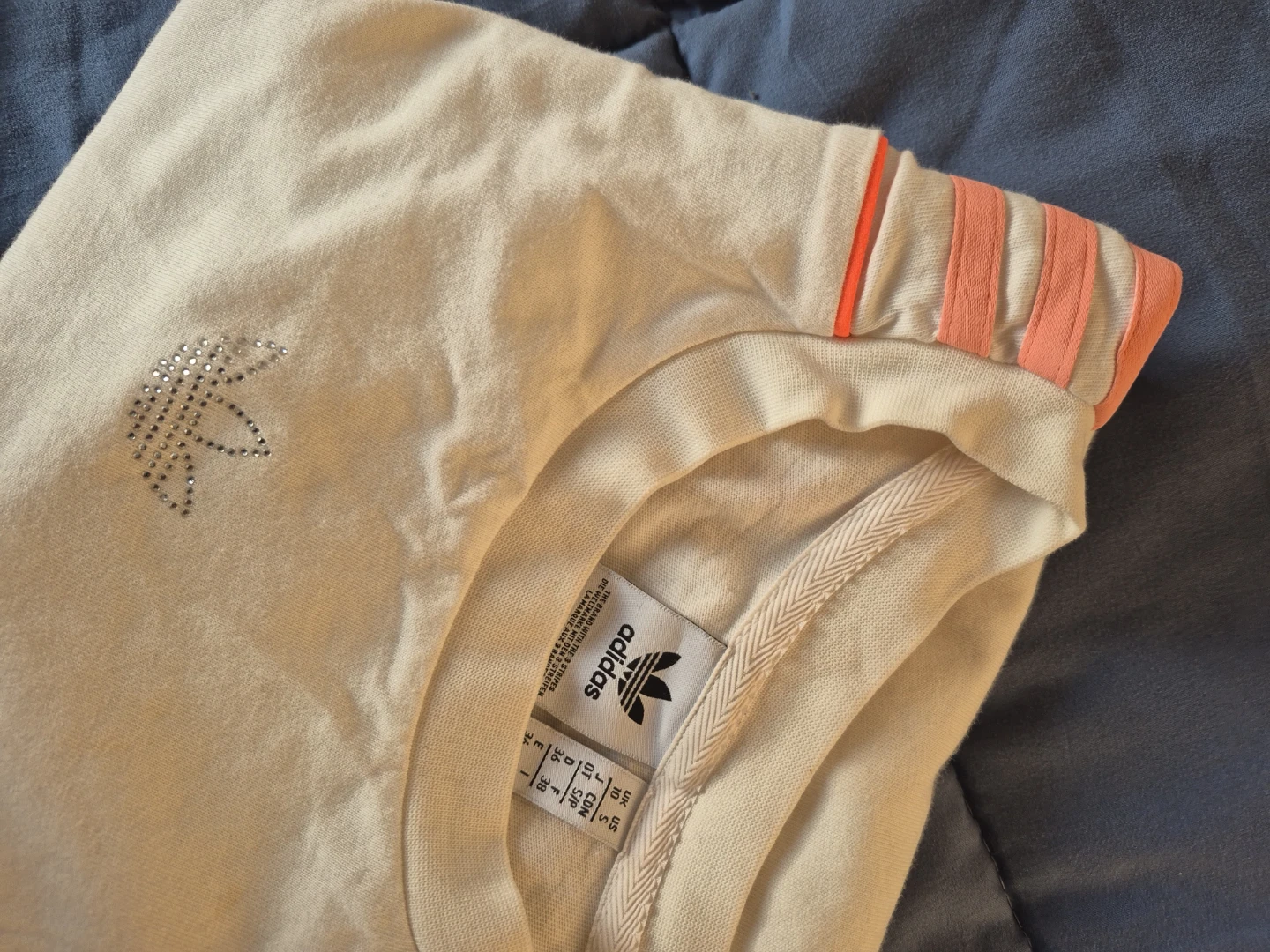 Adidas Cream Rhinestone Trefoil T-Shirt Size S - photo 3