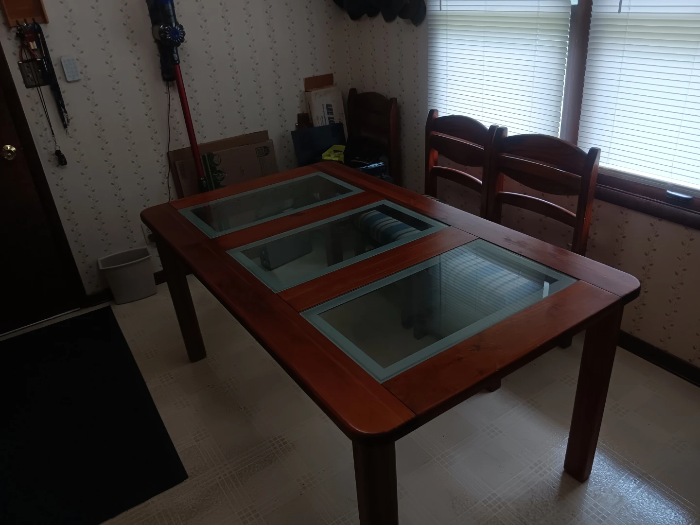 Wooden Dining Table with Glass Inserts - photo 3