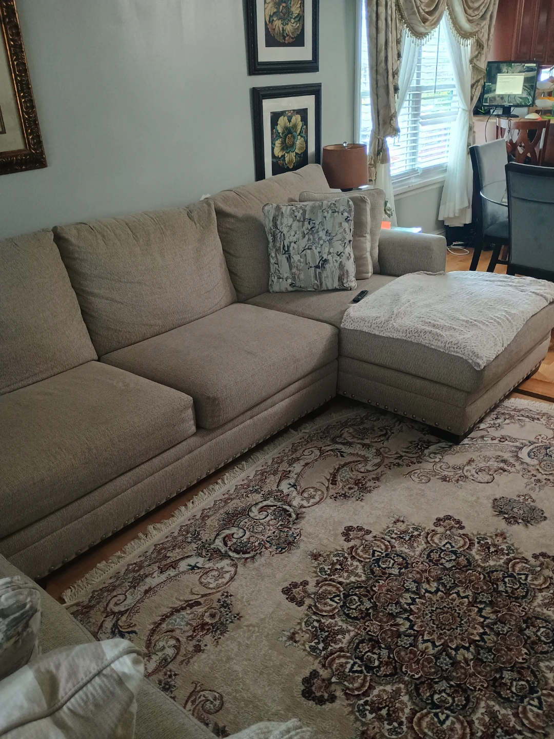 Beige Sectional Sofa with Ottoman