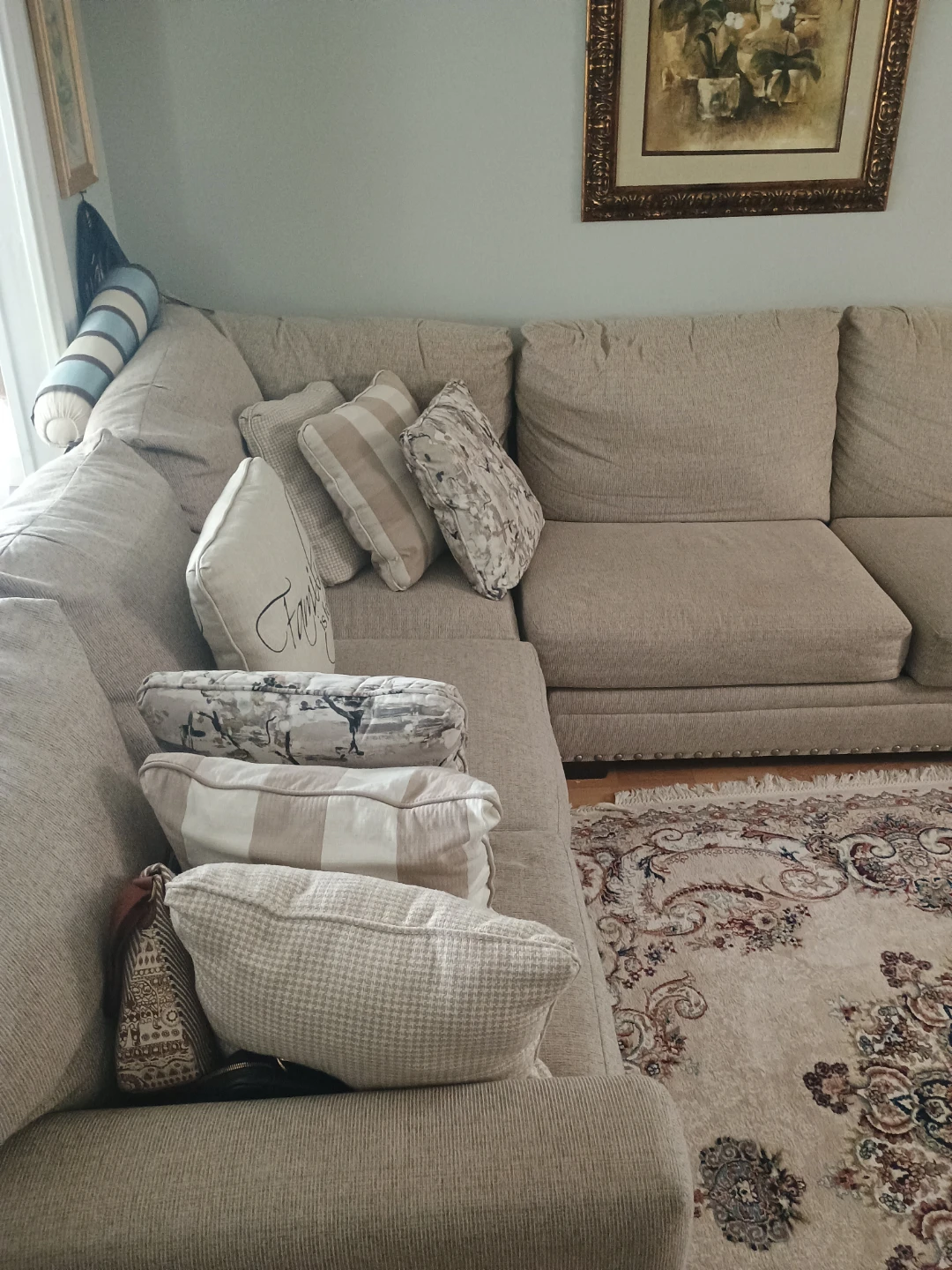 Beige Sectional Sofa with Ottoman - photo 2