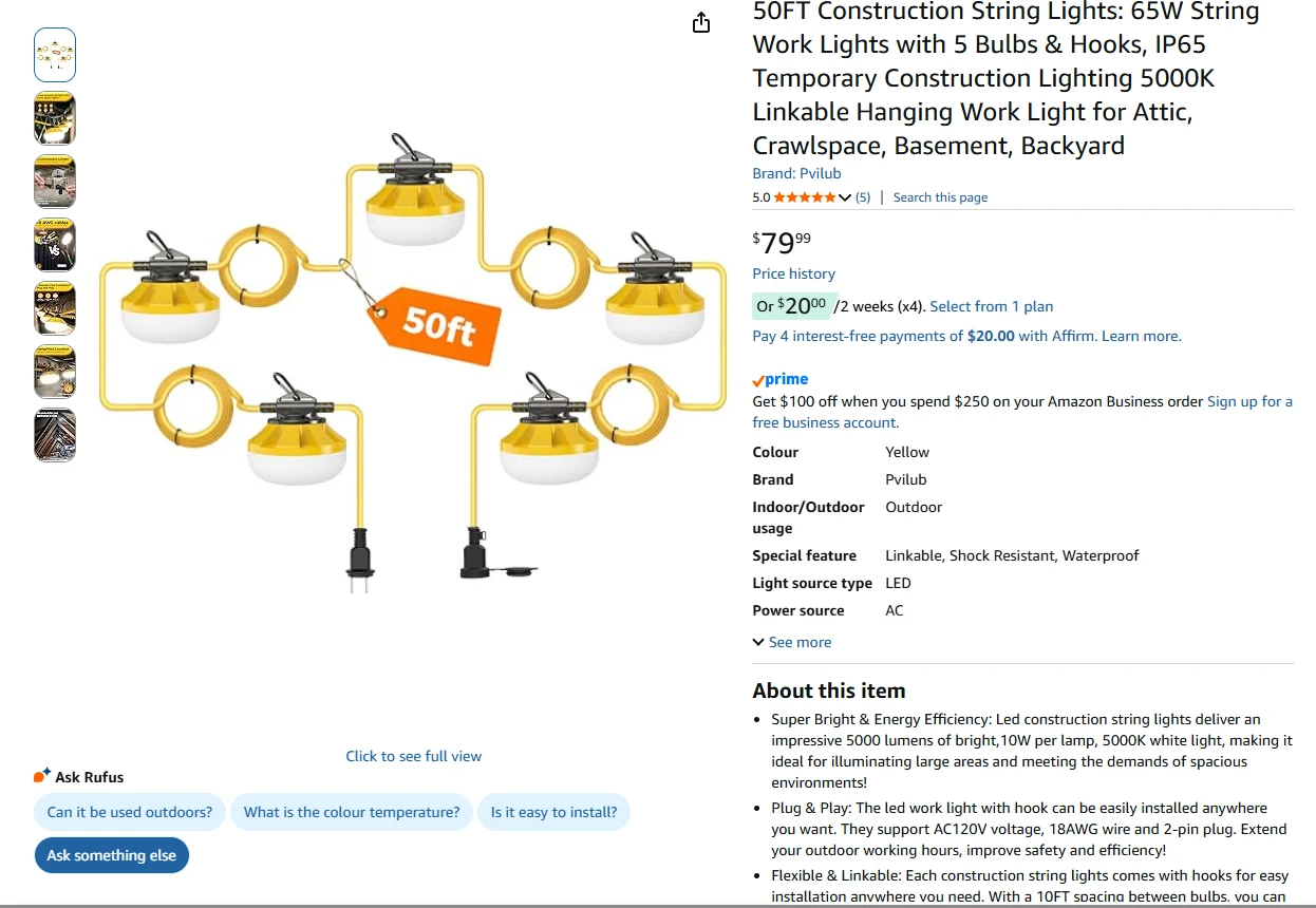 50ft Construction String Lights - Pvilion - photo 2
