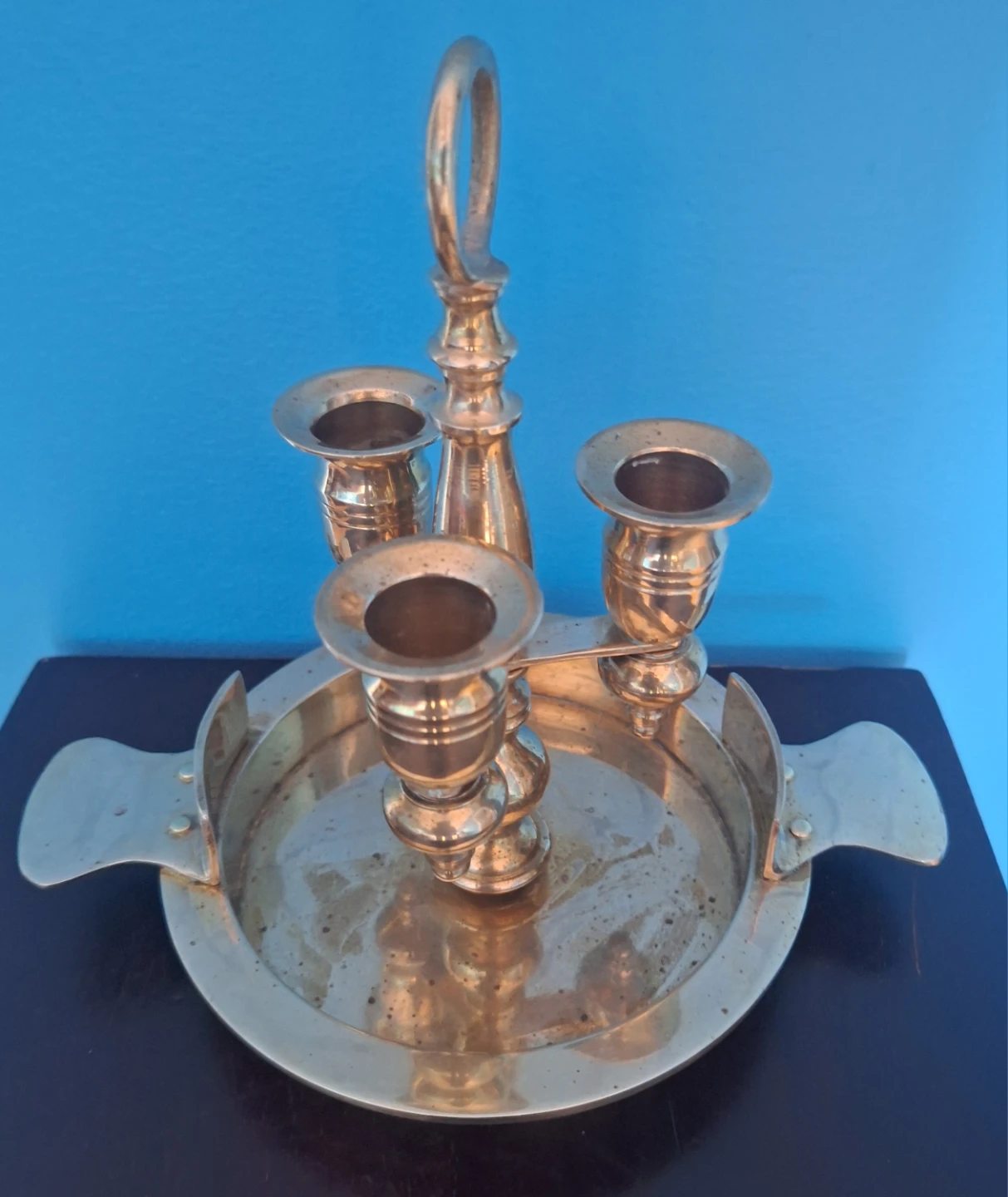 Vintage Brass Candelabra with Glass Hurricane Shade - photo 2