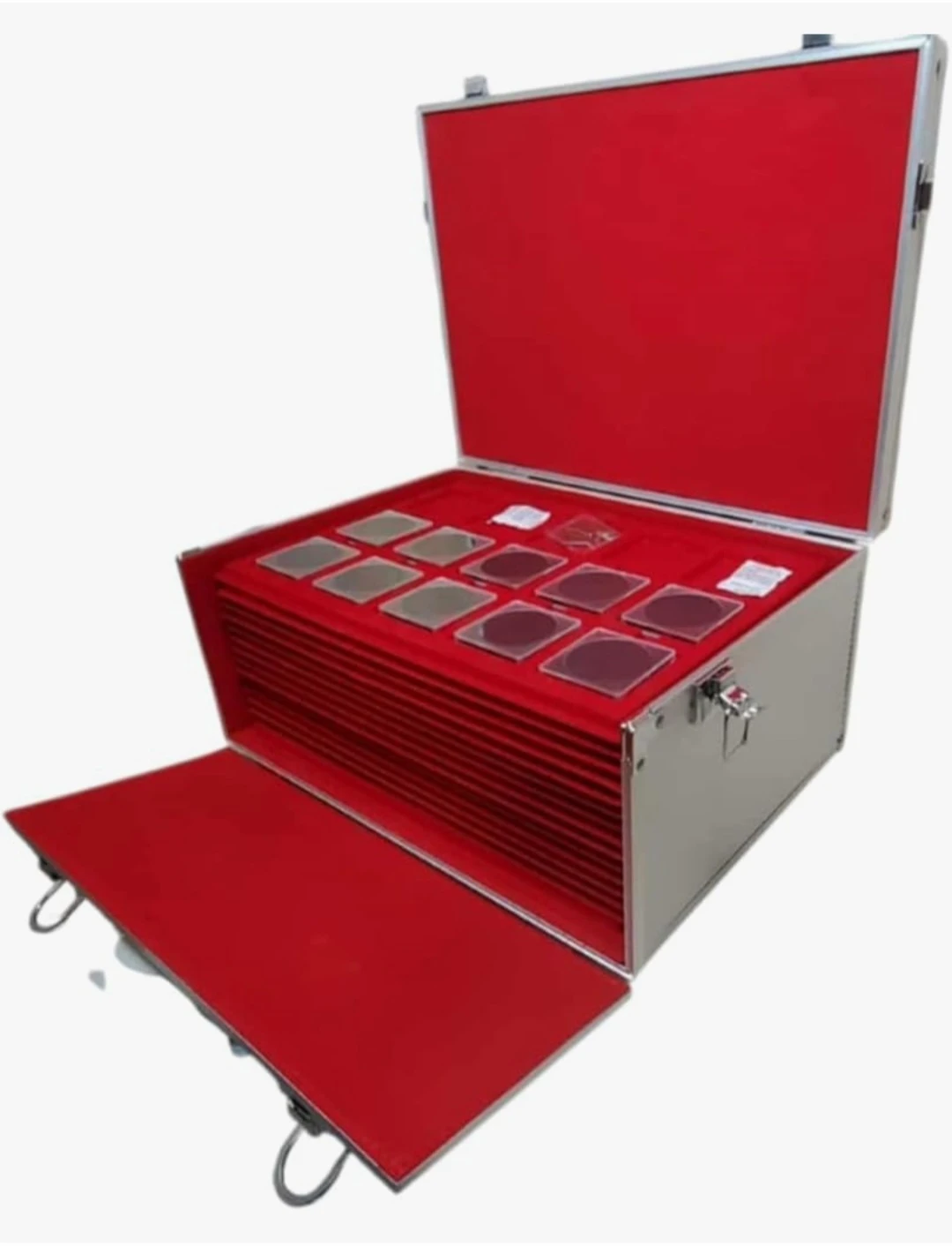 Aluminum coin collection case with red interior (NEW) - photo 3