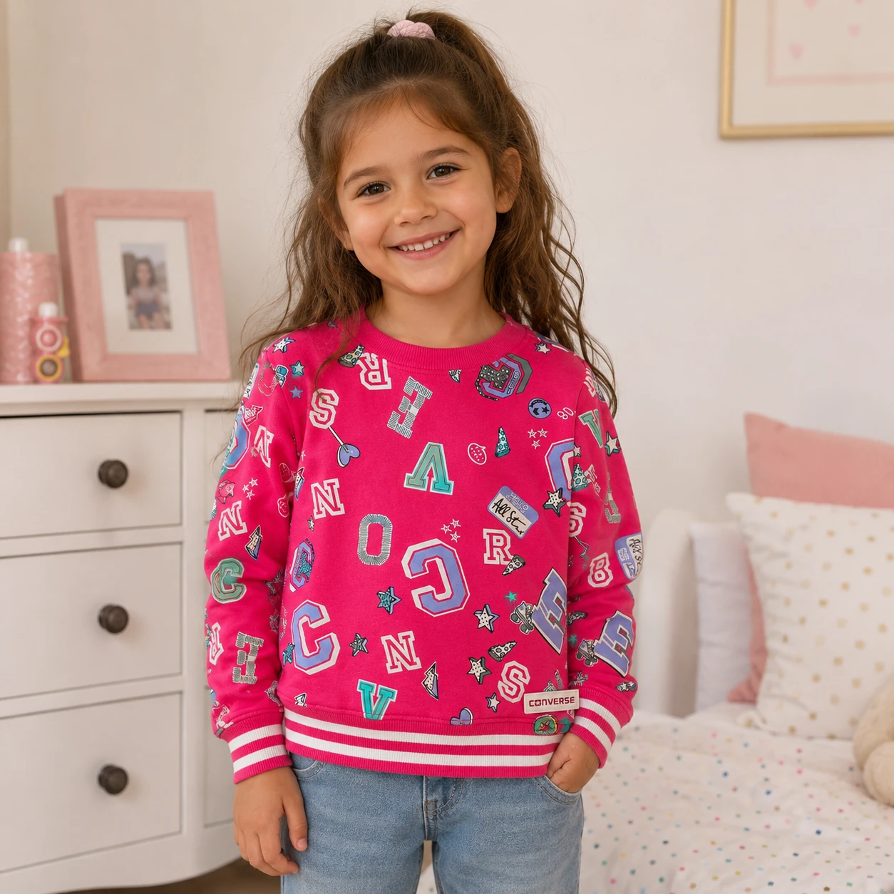 Converse Pink Graphic Sweatshirt - Size 5