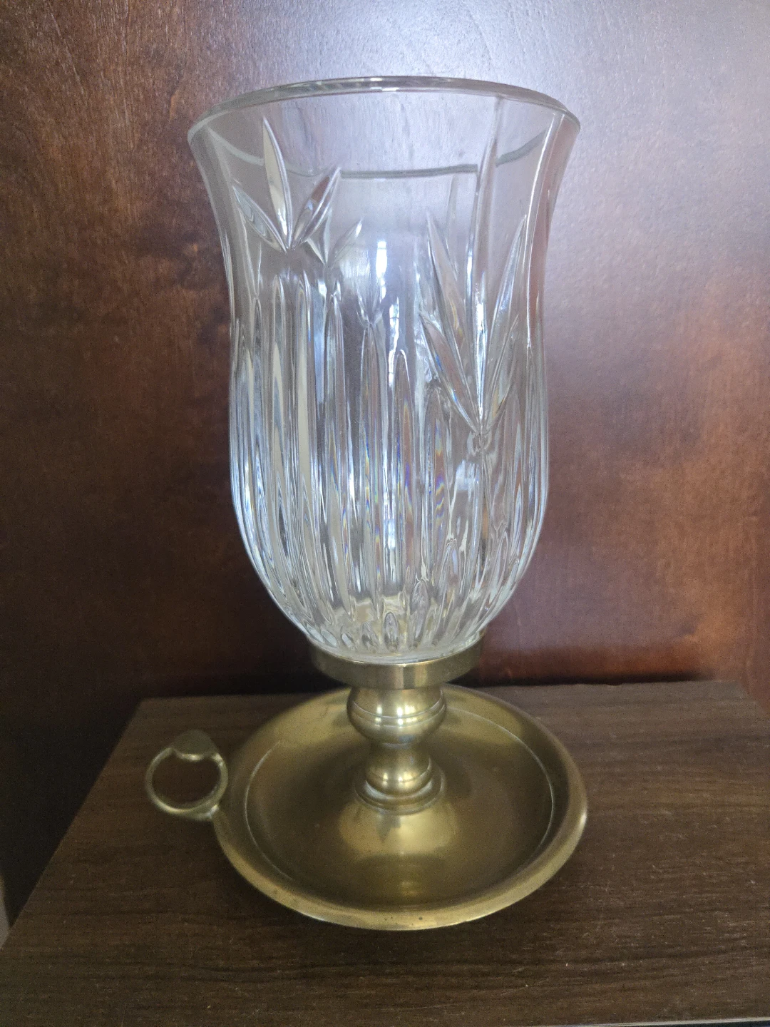 International Silver Co  Solid Brass Candlestick Holder  Glass