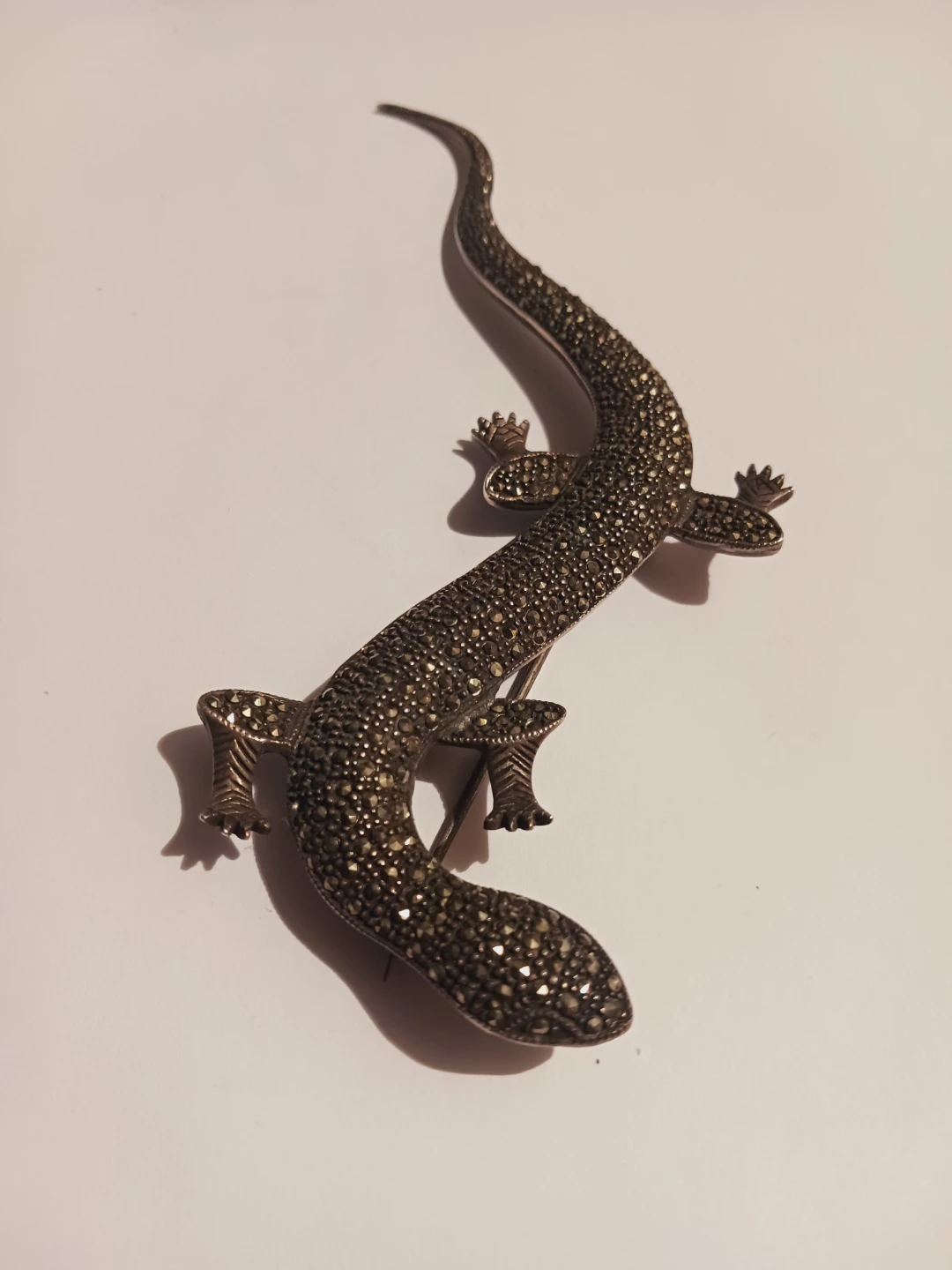 Sterling Silver 925 Marcasite Large Lizard Brooch - photo 4