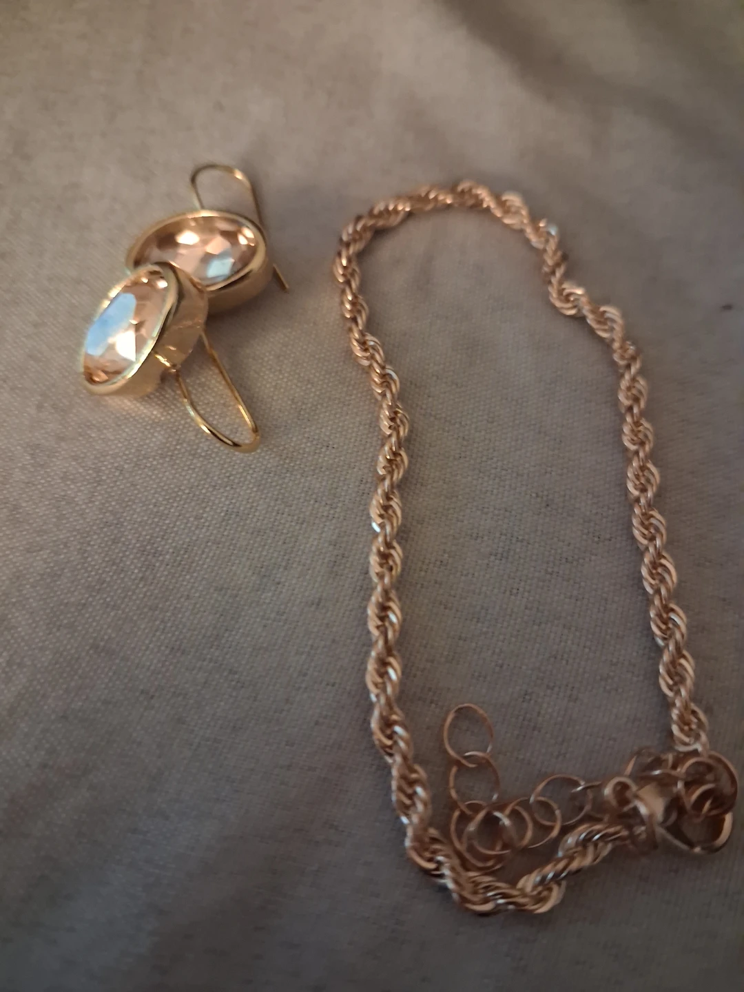 Gold Tone Rope Chain Bracelet & Oval Gemstone Earrings Set - photo 2