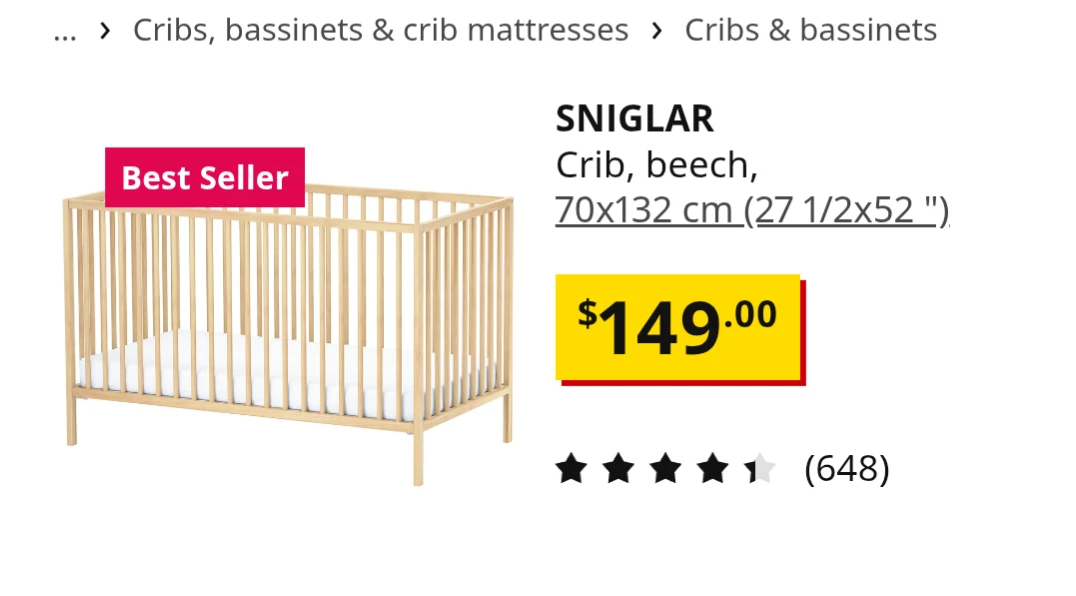 IKEA SNIGLAR Crib, Beech - photo 3