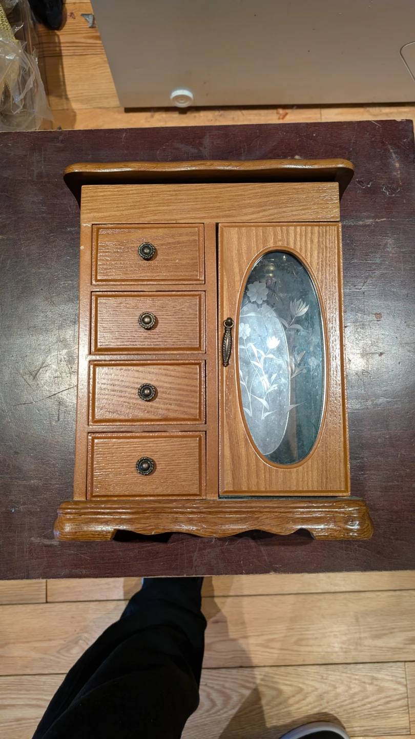 Secret Treasures Wooden Jewelry Box with Mirror
