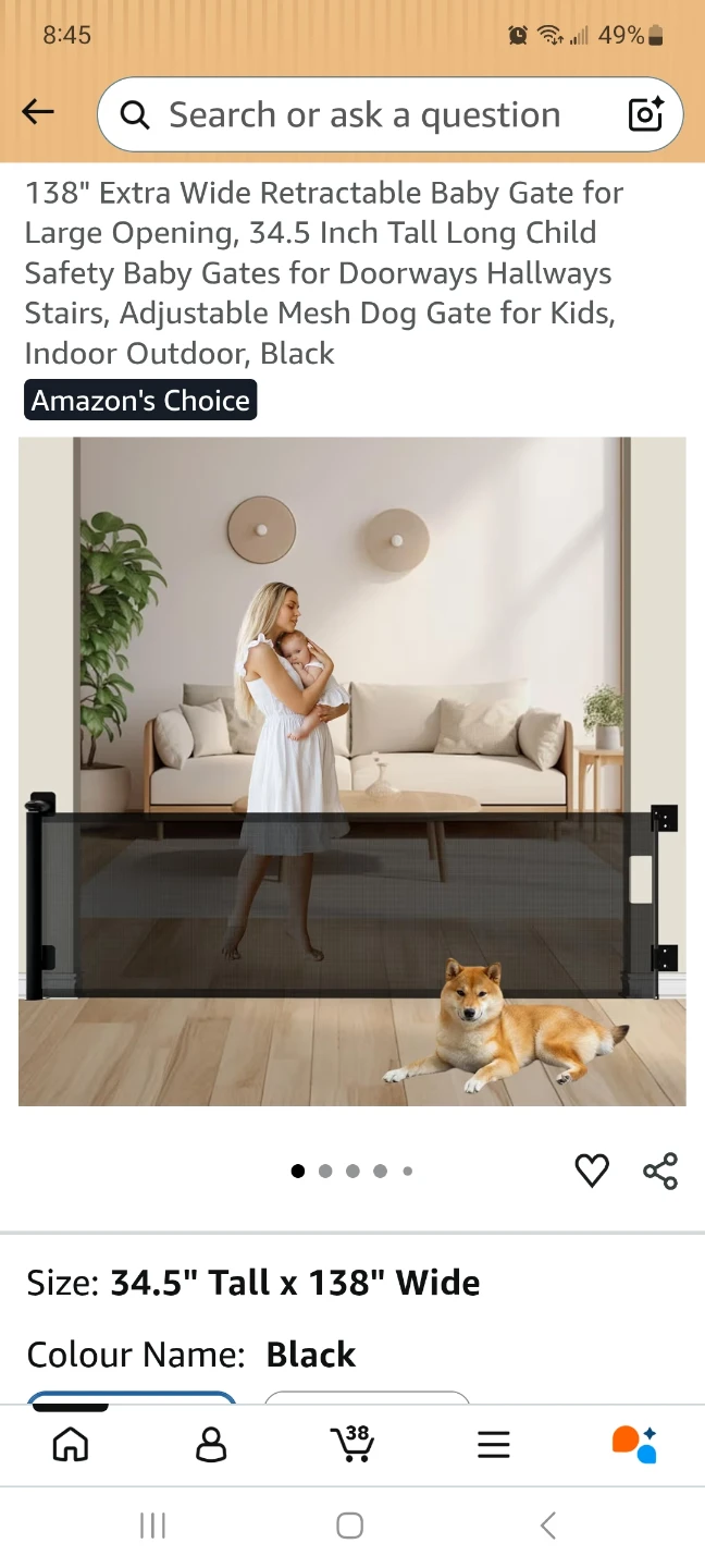 Extra Wide Retractable Baby Gate - Black