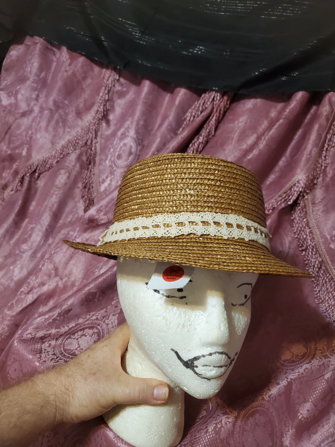 Straw Boater Hat with Lace Ribbon - photo 2