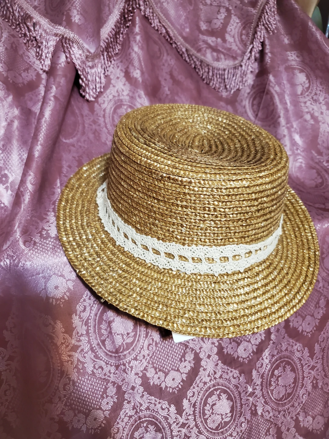 Straw Boater Hat with Lace Ribbon - photo 3