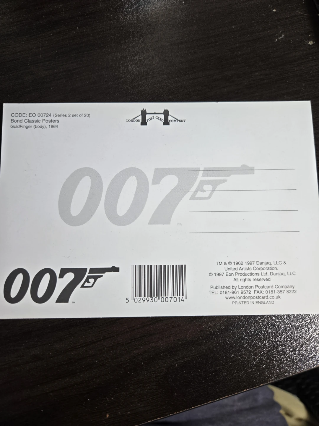 James Bond Goldfinger 007 Postcard - photo 2
