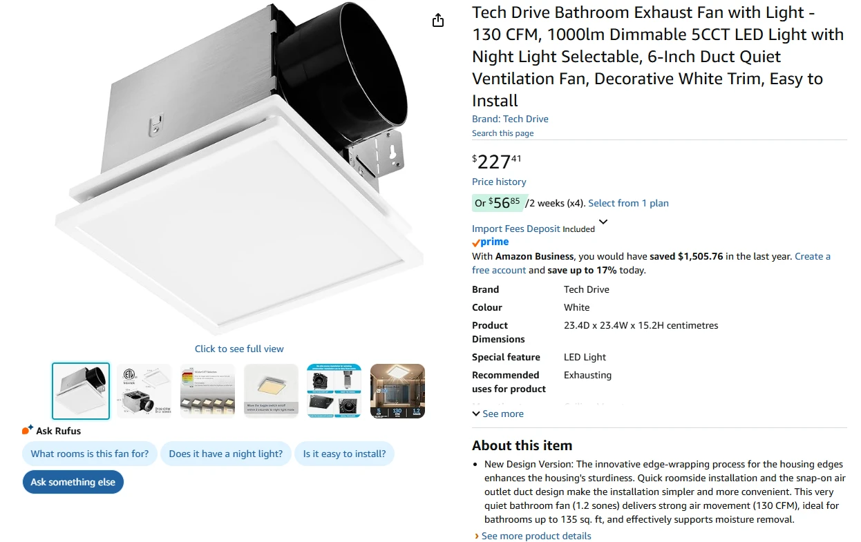 Tech Drive Bathroom Exhaust Fan with Light - photo 2