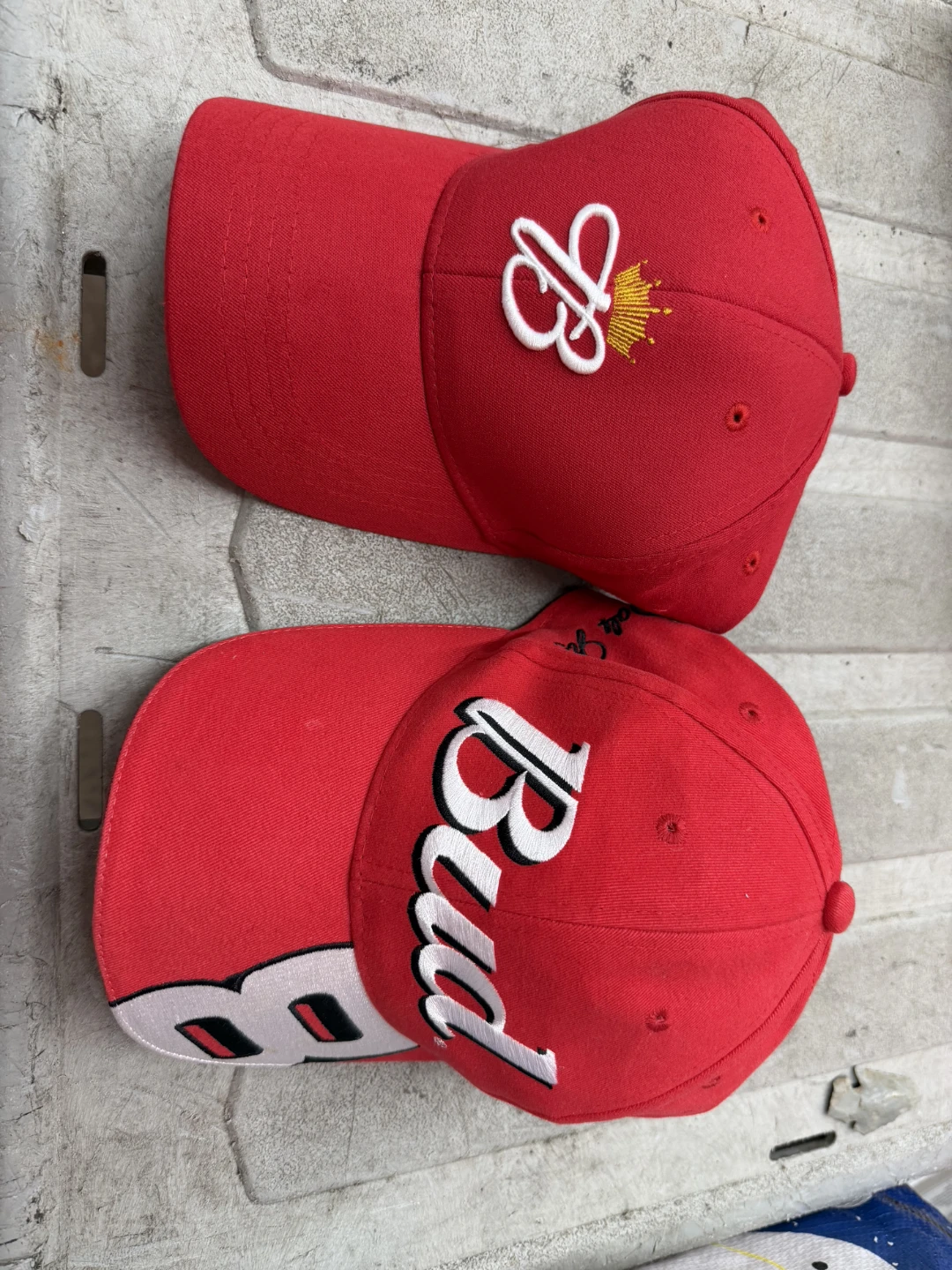 2 Red Budweiser NASCAR Caps