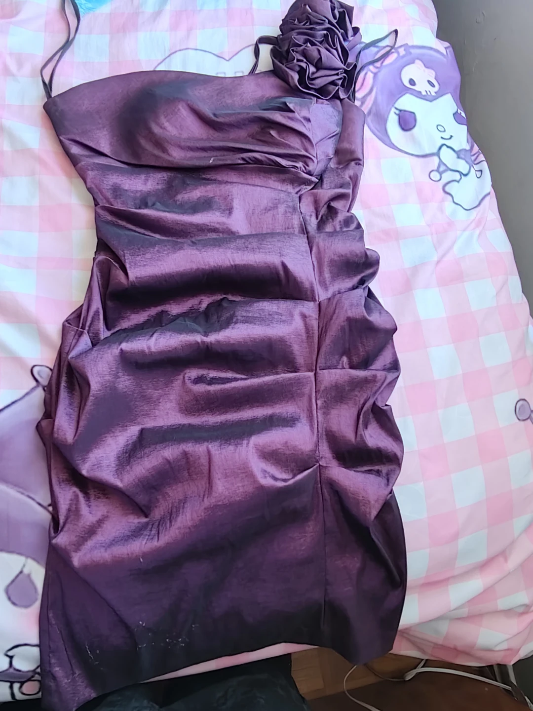 Purple strapless ruched dress
