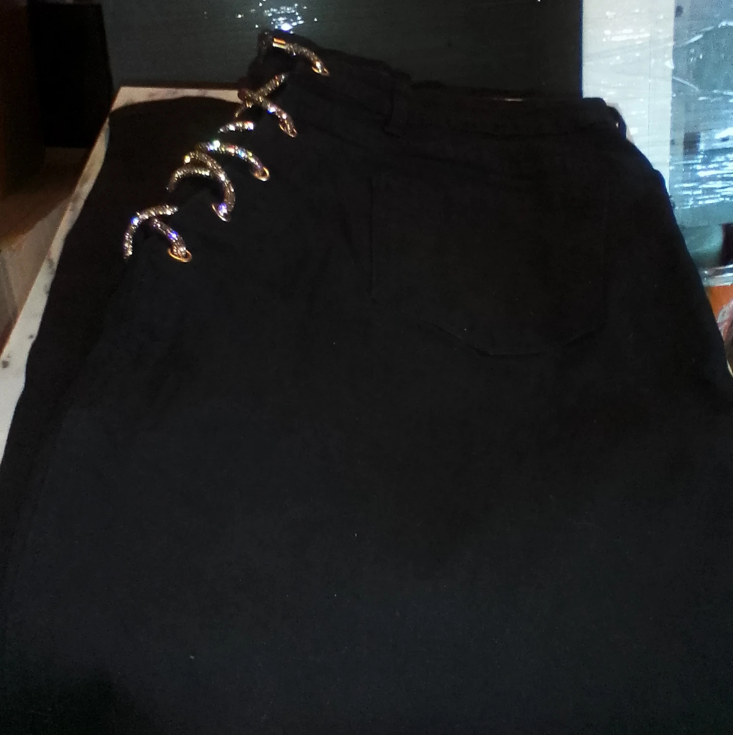 Black Jeans with Rhinestone Lacing Detail - photo 2