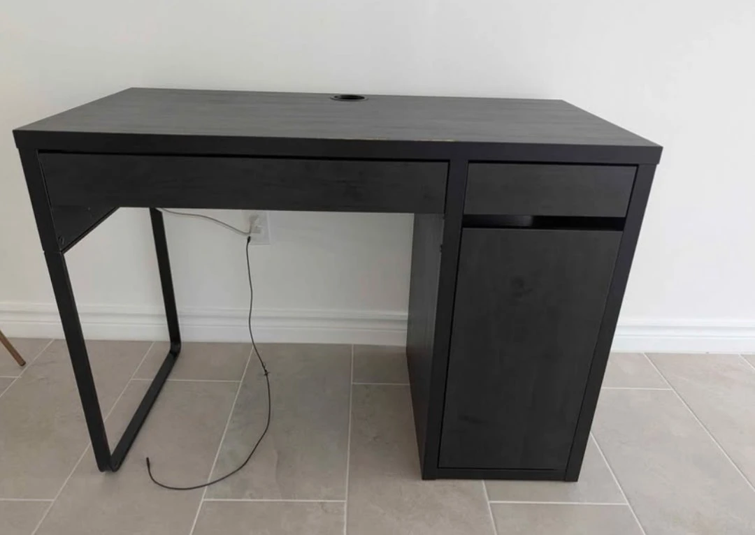 Ikea Black Desk with Drawer and Cabinet