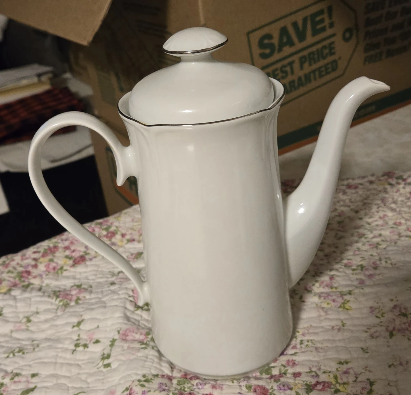 White Ceramic Coffee Pot Set with Sugar Bowl and Creamer