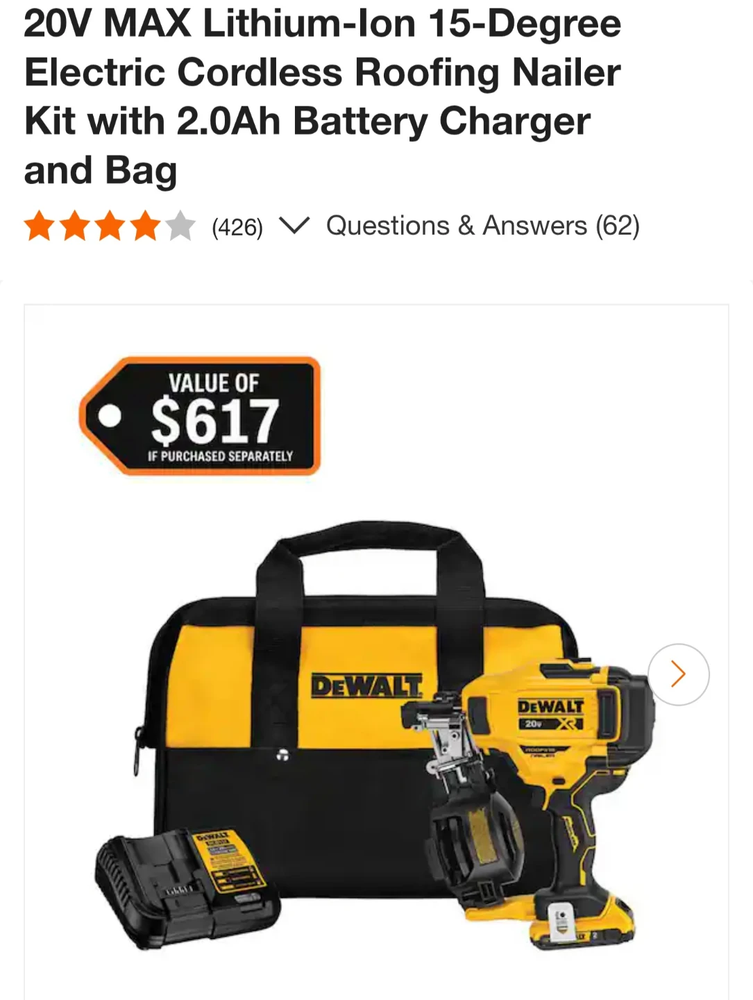 Dewalt 20V Max 15-Degree Electric Cordless Roofing Nailer Kit - photo 3